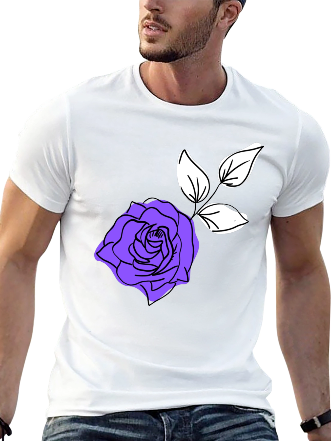 Stylish Black T-Shirt with Purple Rose