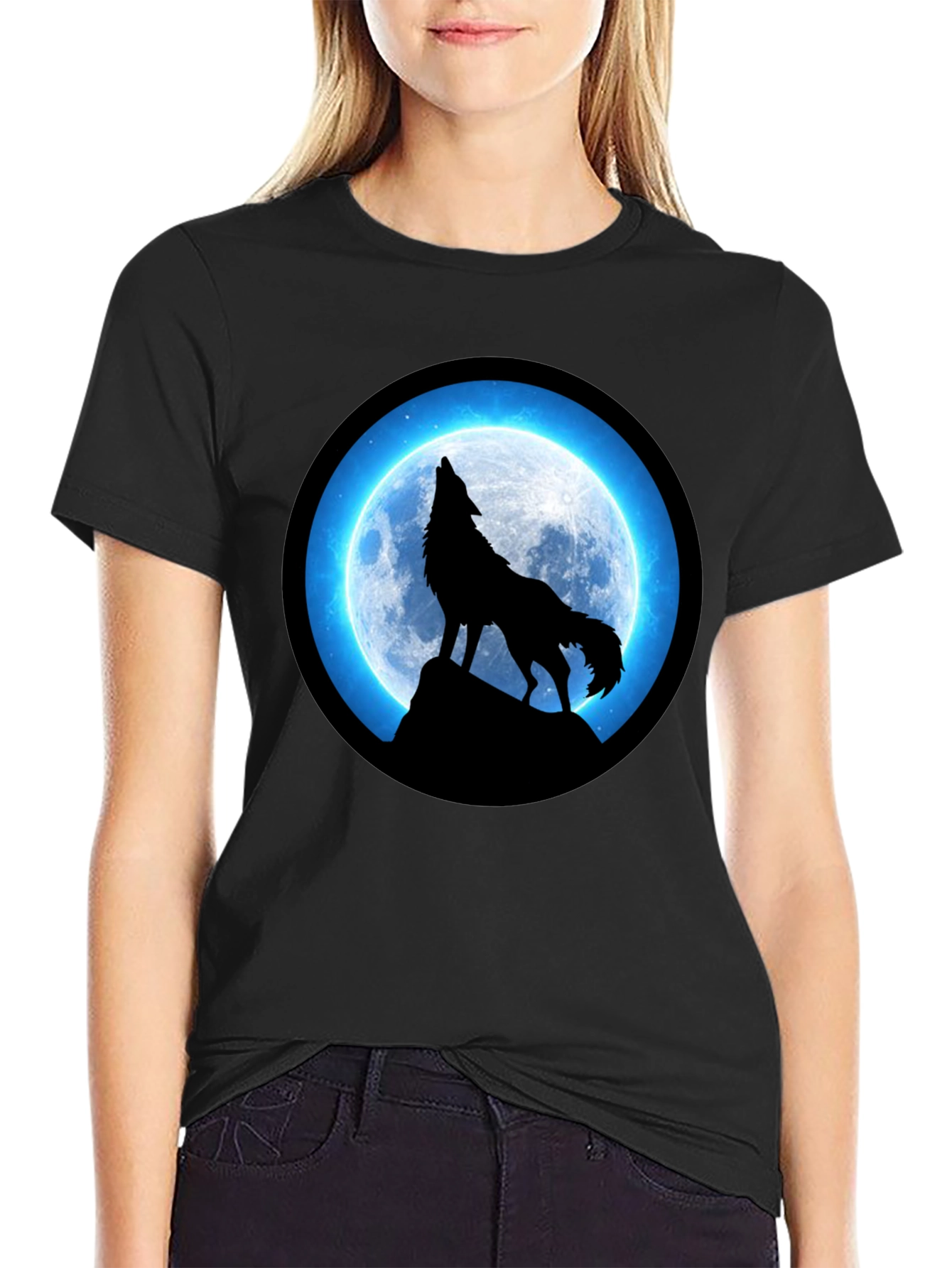 Wolf Howling Moon T-Shirt - Black Graphic Tee
