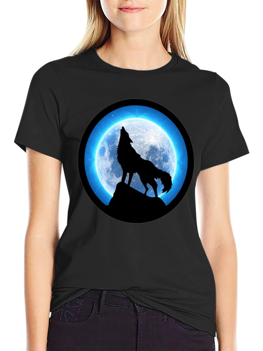 Wolf Howling Moon T-Shirt - Black Graphic Tee