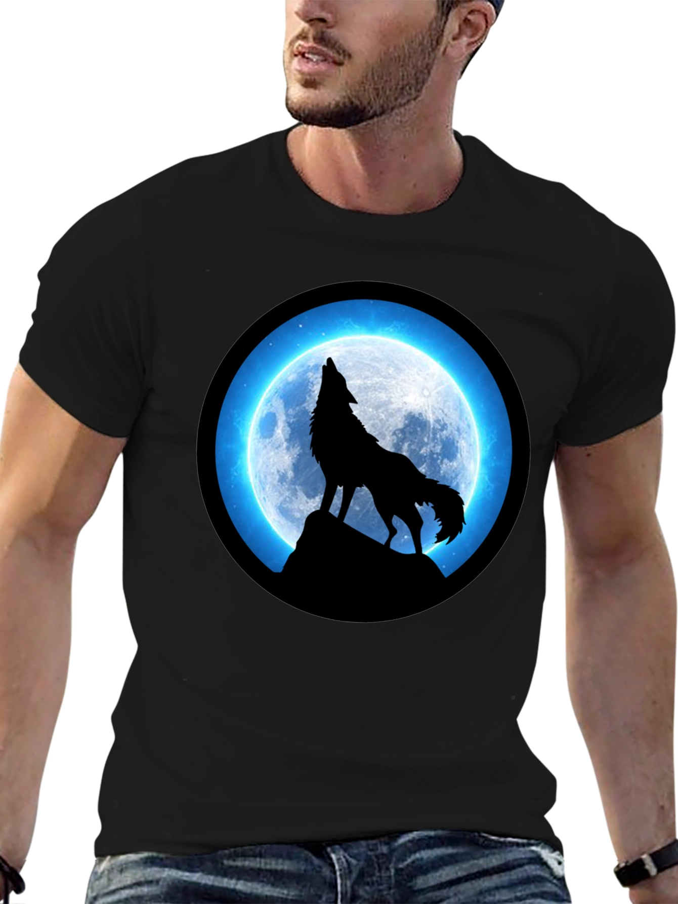 Wolf Howling Moon T-Shirt - Black Graphic Tee