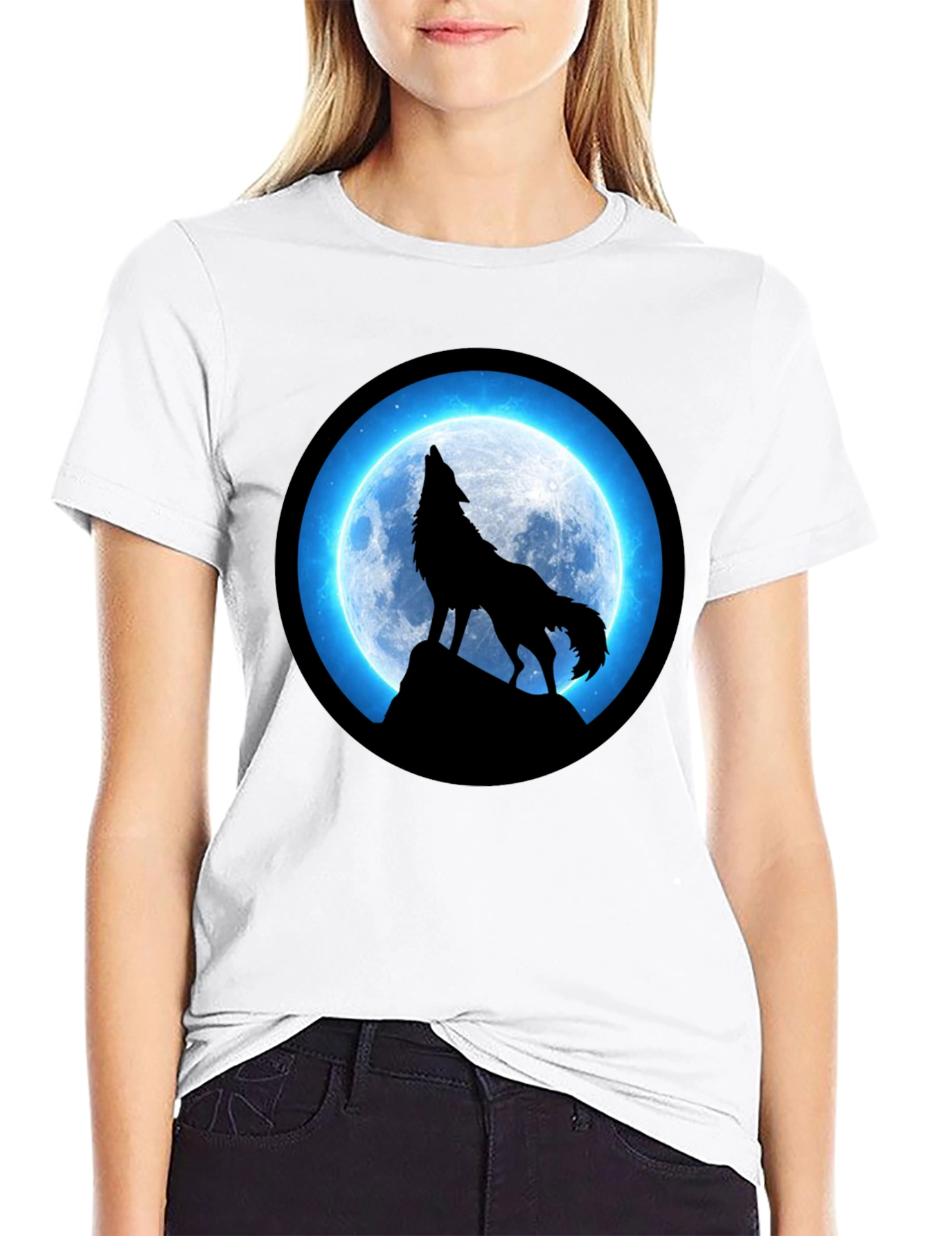Wolf Howling Moon T-Shirt - Black Graphic Tee