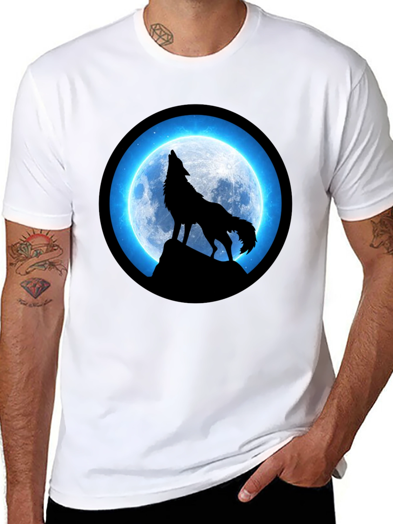 Wolf Howling Moon T-Shirt - Black Graphic Tee