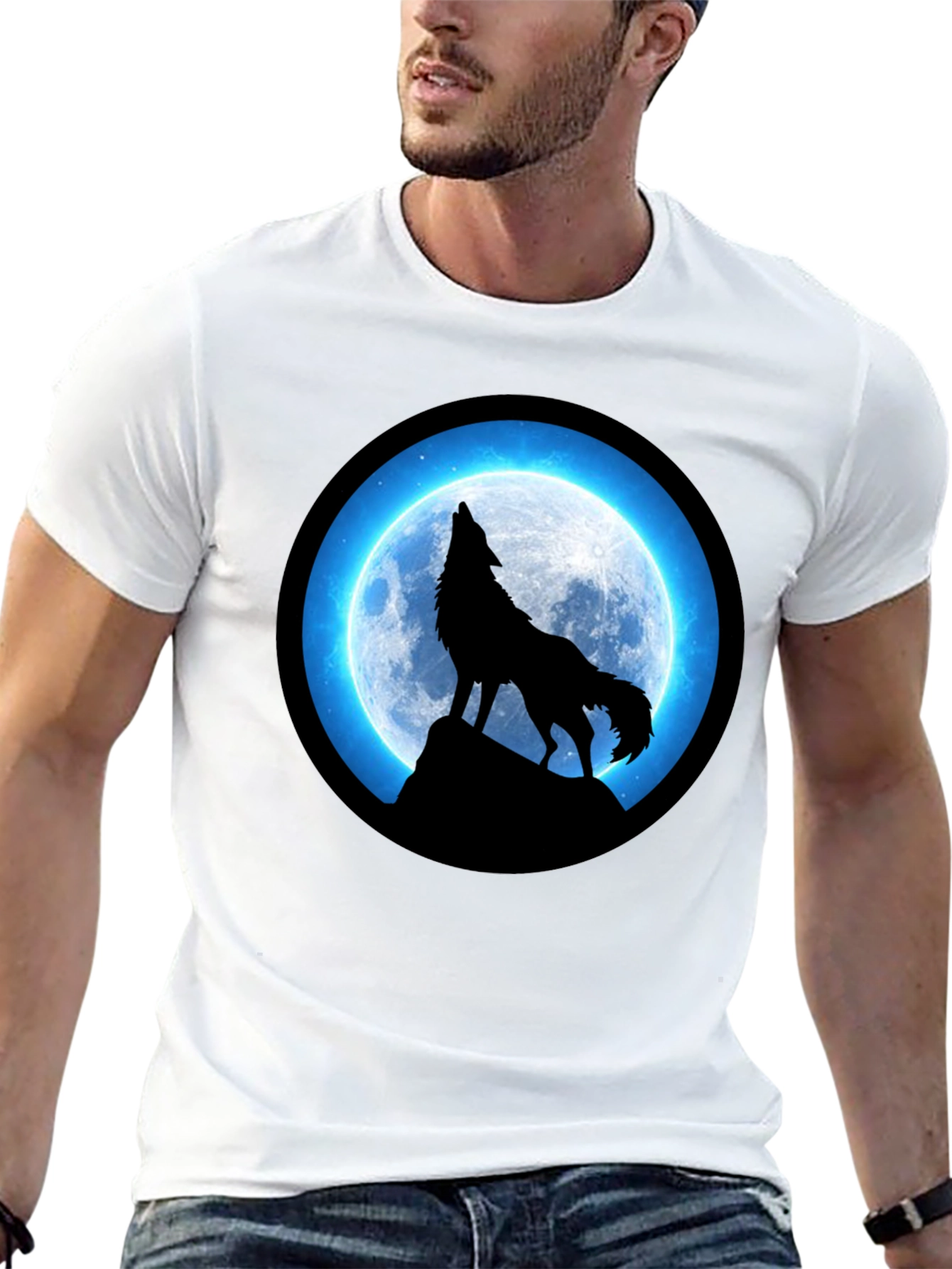 Wolf Howling Moon T-Shirt - Black Graphic Tee