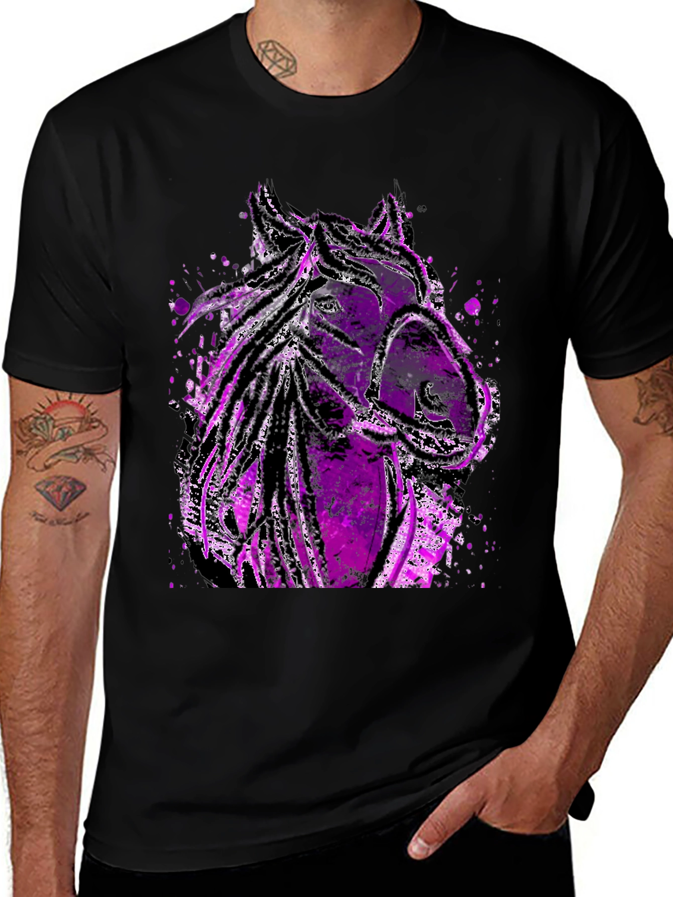 Abstract Horse Graphic Tee - Black