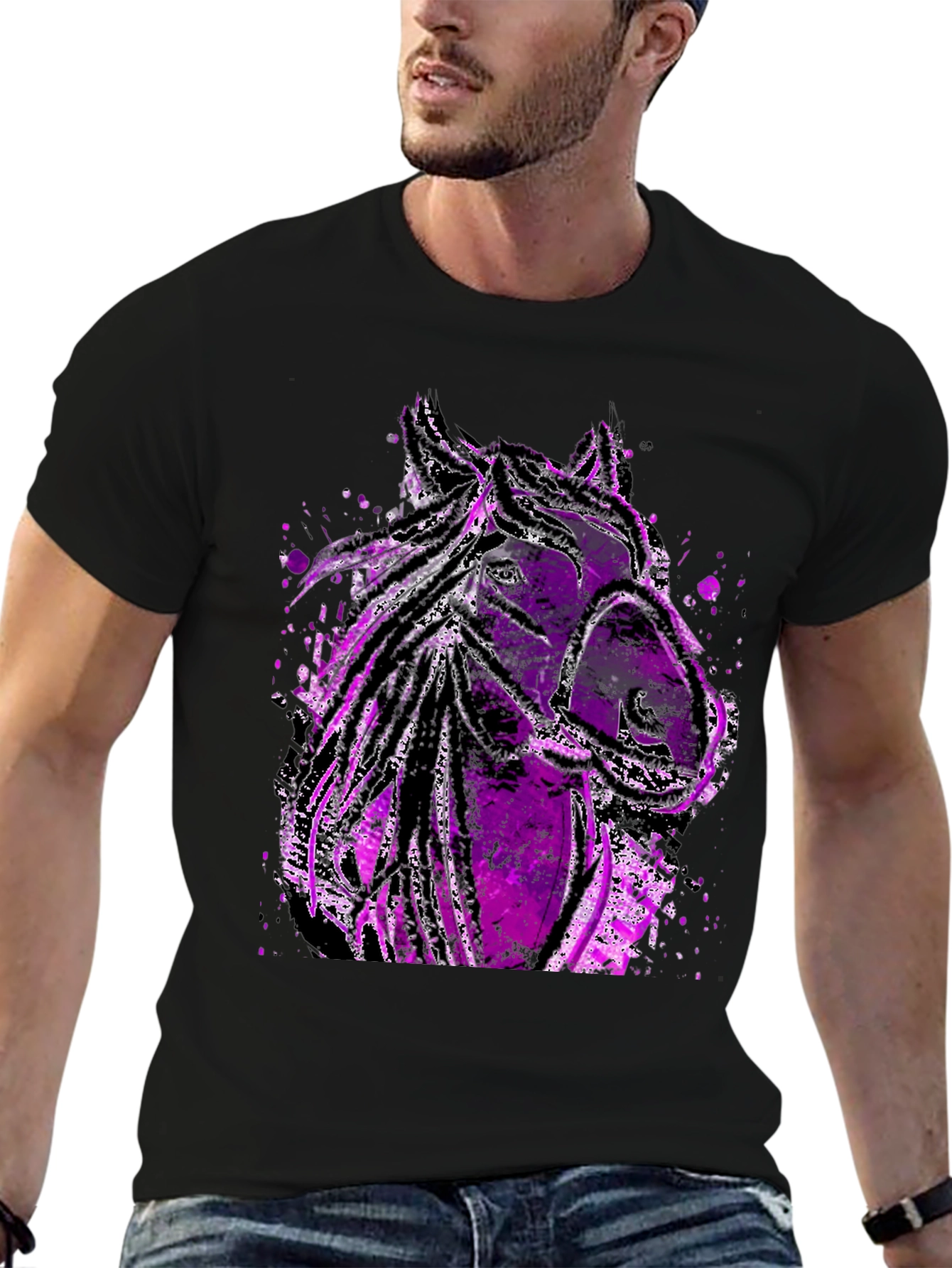Abstract Horse Graphic Tee - Black