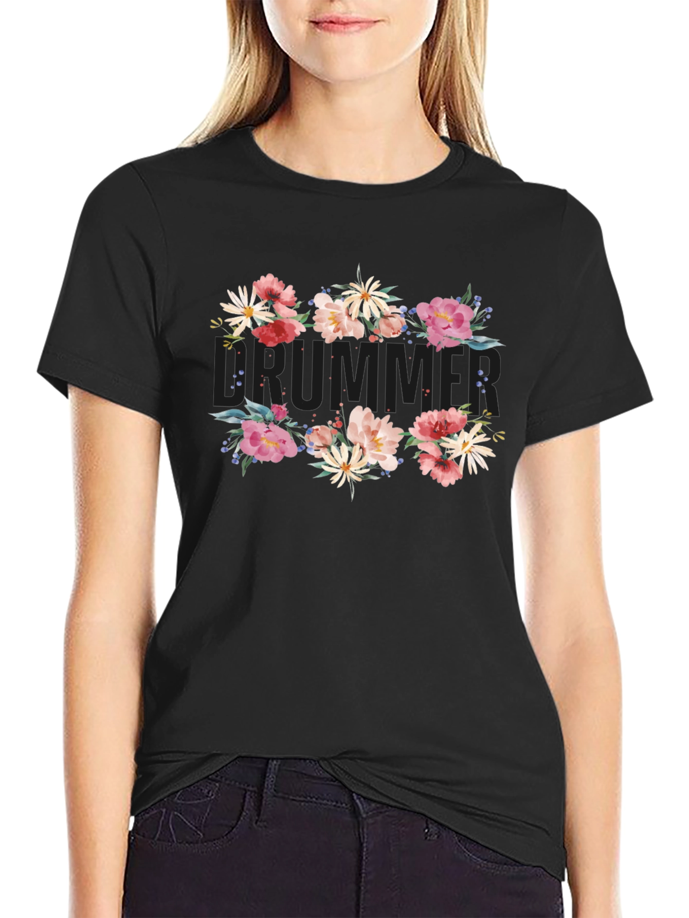 Floral Summer T-Shirt - Mens Black Tee