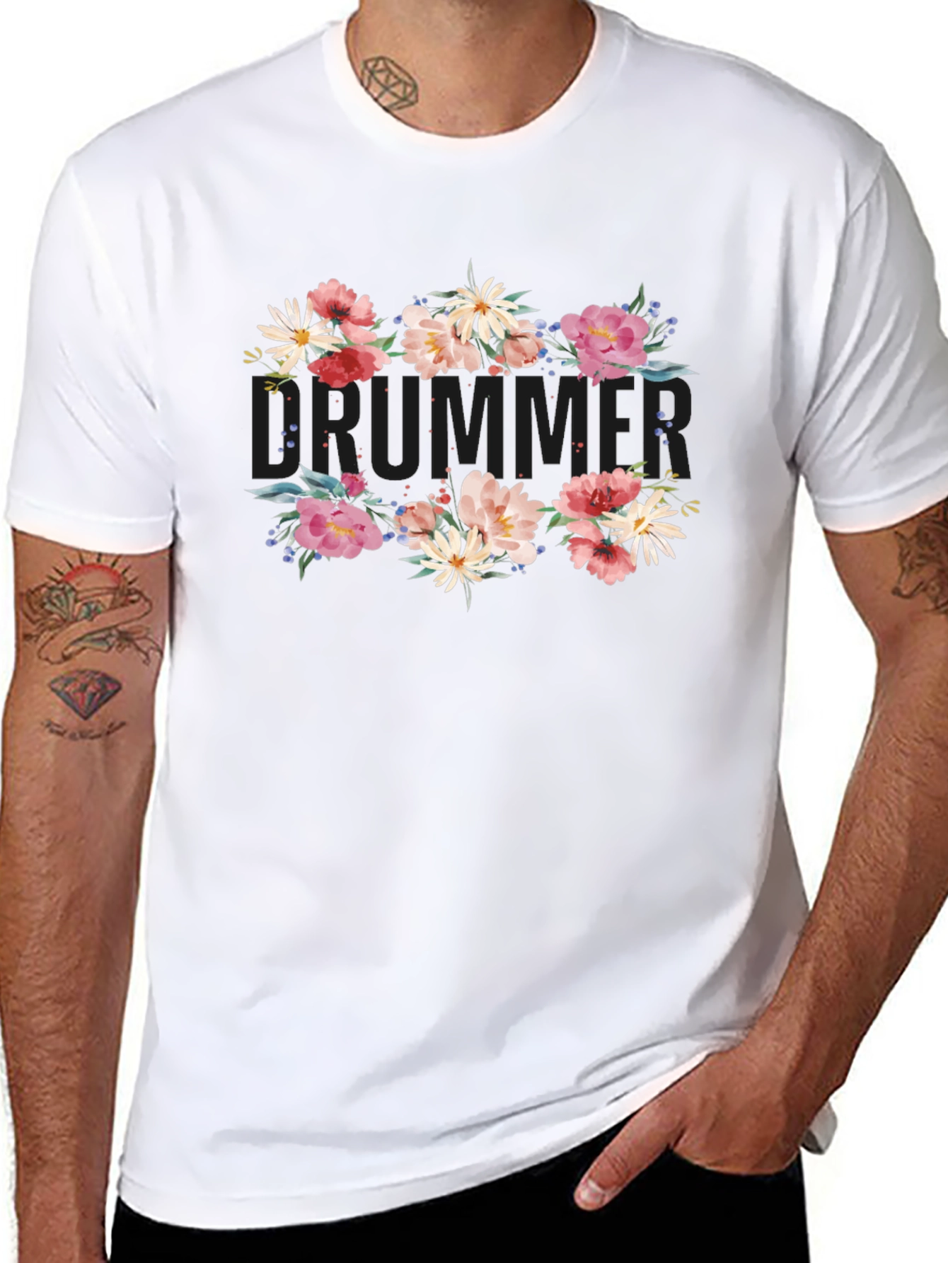 Floral Summer T-Shirt - Mens Black Tee