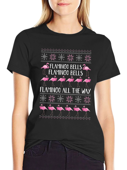 Flamingo Bells Ugly Christmas T-Shirt