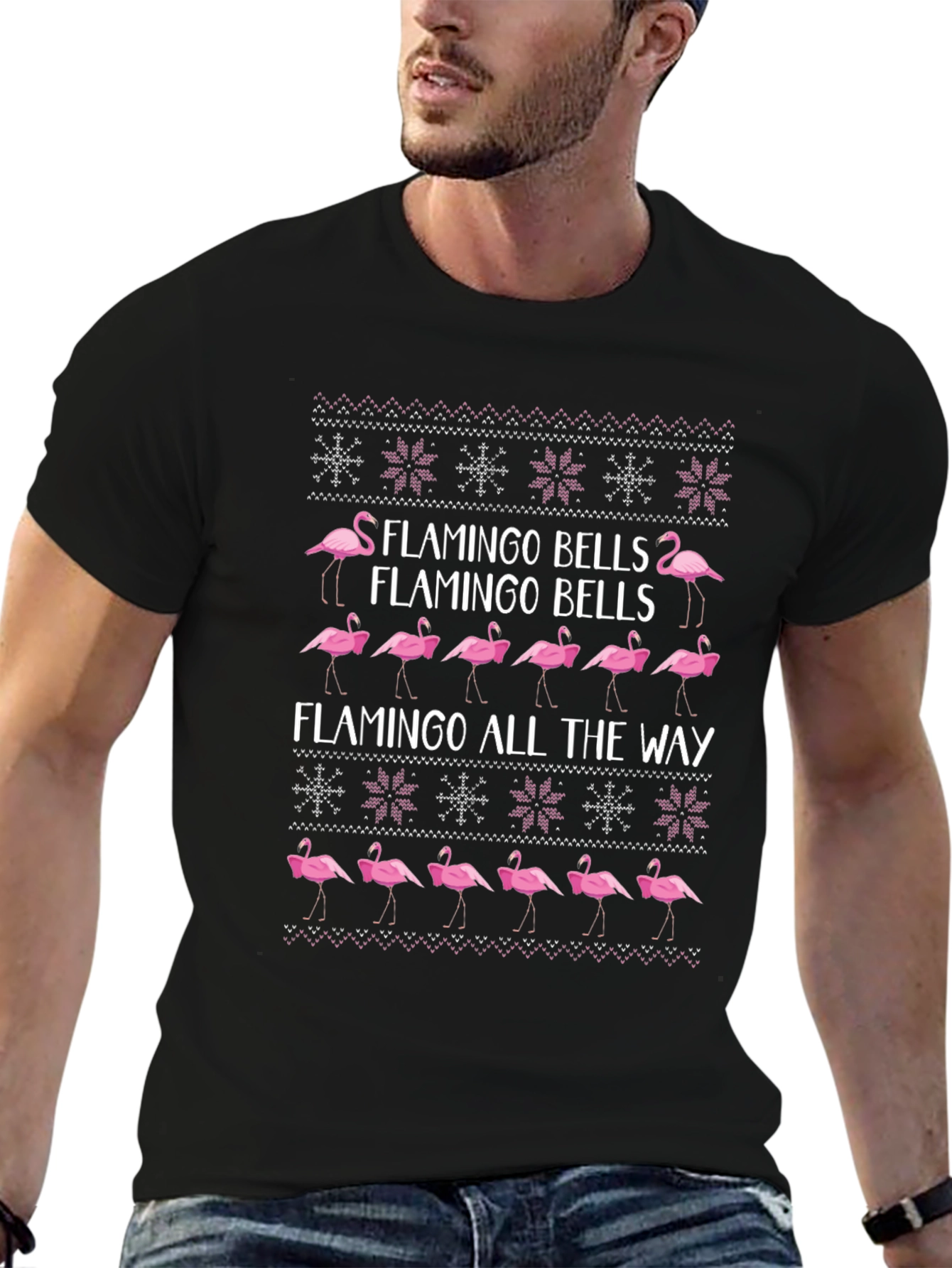 Flamingo Bells Ugly Christmas T-Shirt