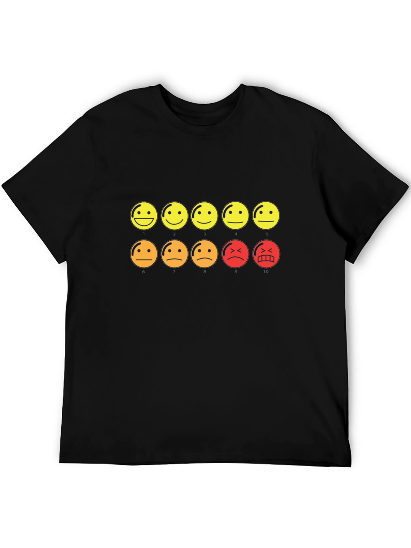 Mood Rating Smiley Face Graphic Tee - Black Cotton