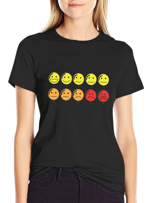 Mood Rating Smiley Face Graphic Tee - Black Cotton