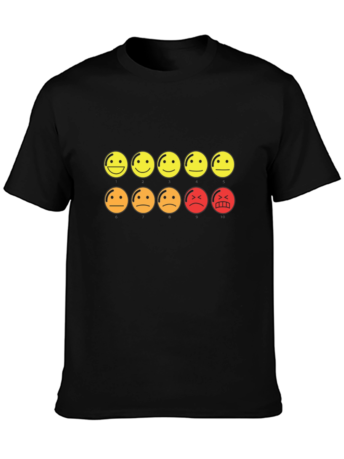 Mood Rating Smiley Face Graphic Tee - Black Cotton