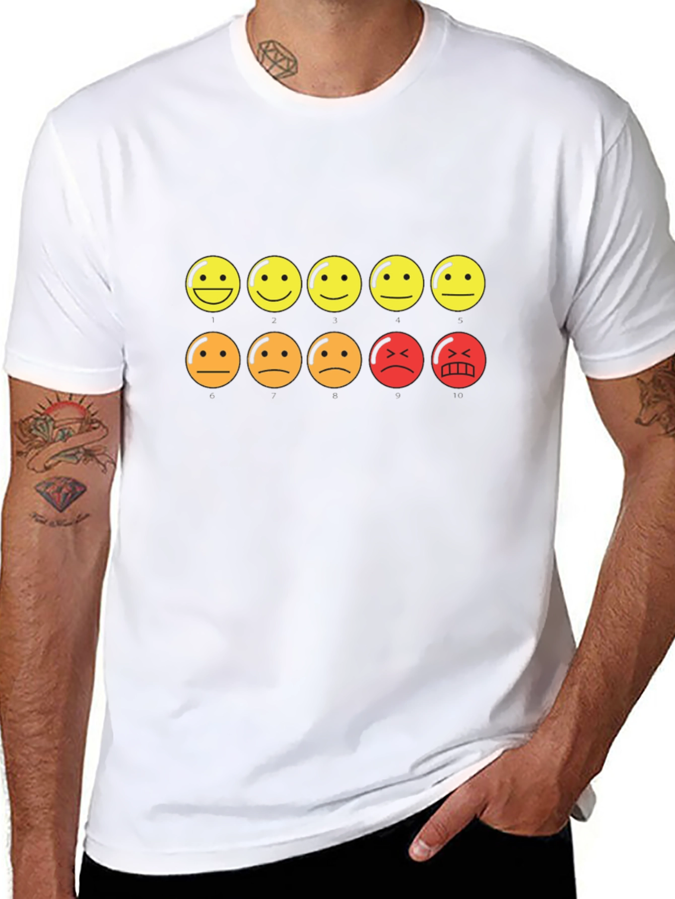 Mood Rating Smiley Face Graphic Tee - Black Cotton