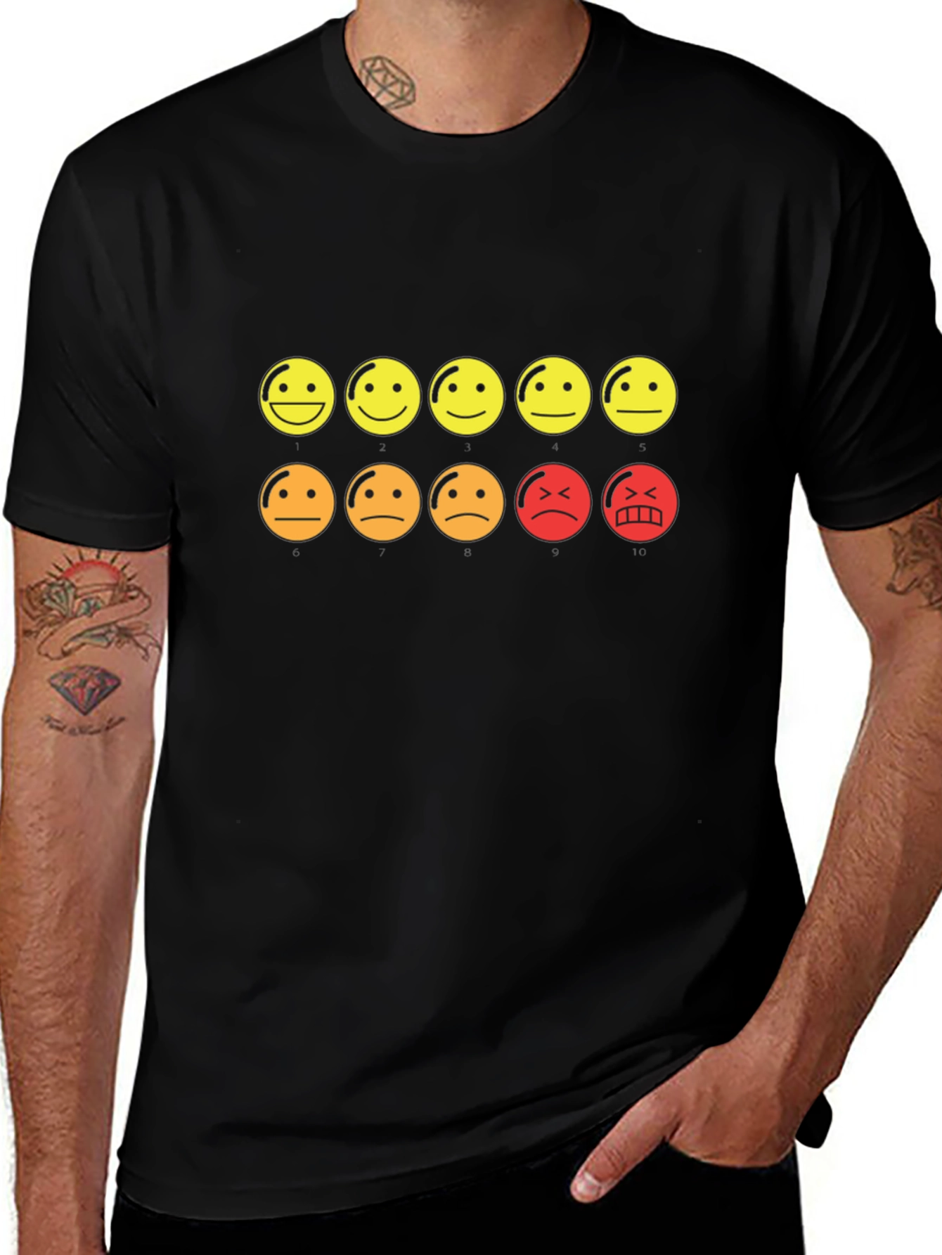 Mood Rating Smiley Face Graphic Tee - Black Cotton
