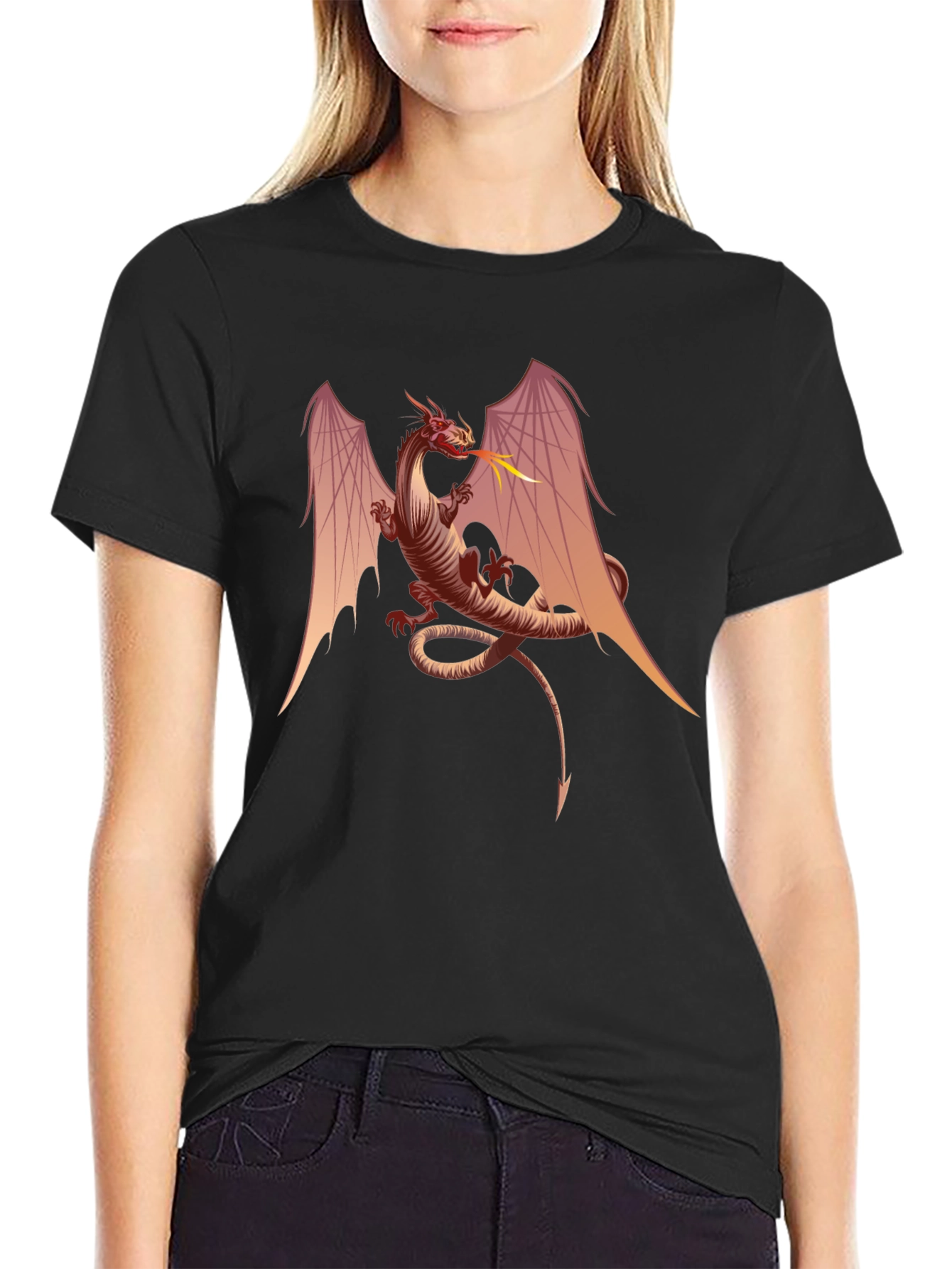 Fiery Dragon Graphic Tee - Black Cotton T-Shirt