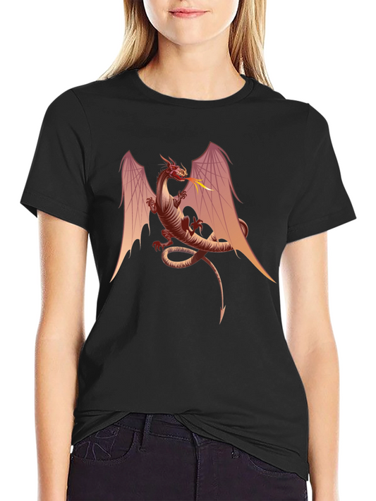 Fiery Dragon Graphic Tee - Black Cotton T-Shirt