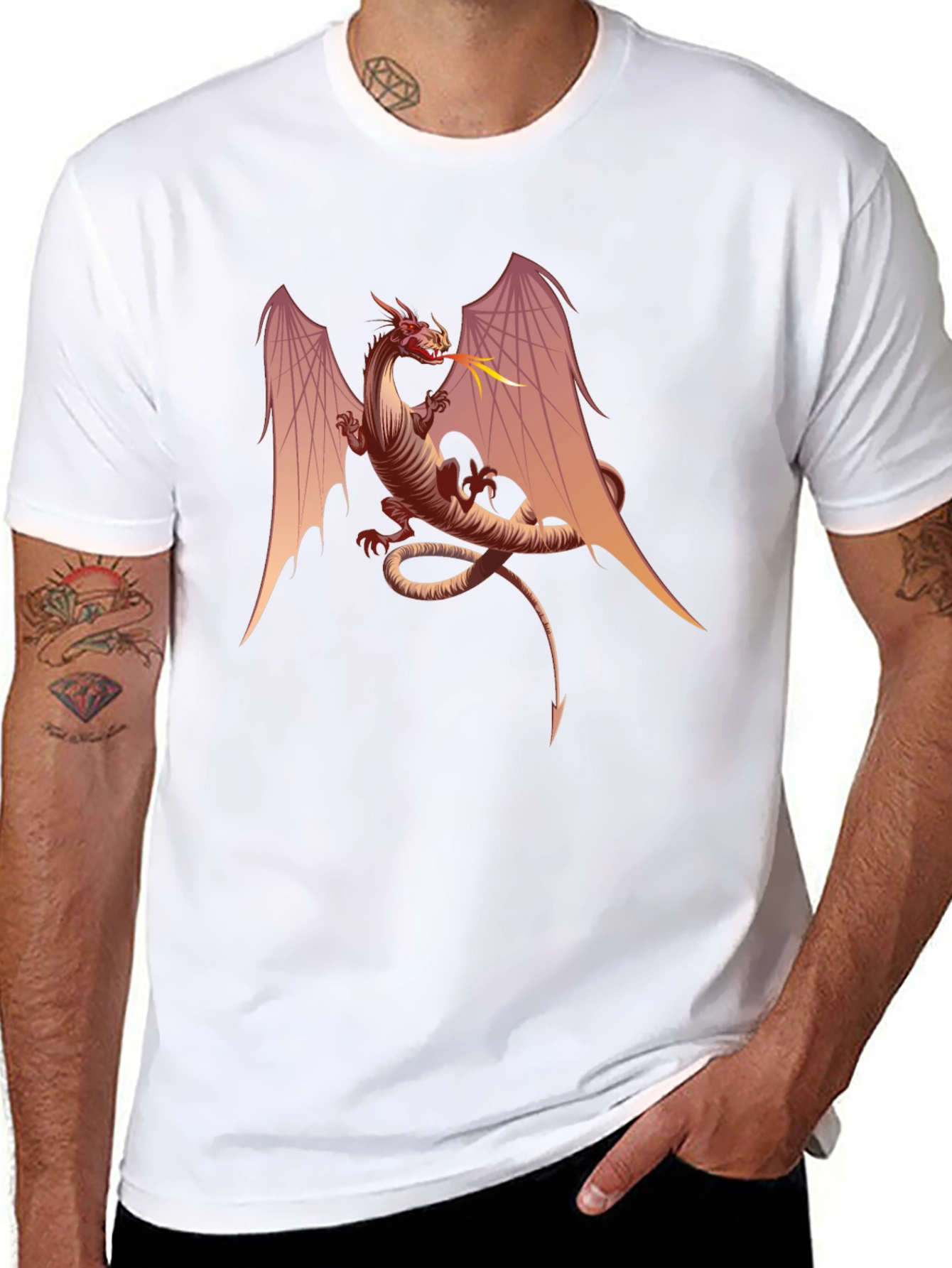 Fiery Dragon Graphic Tee - Black Cotton T-Shirt