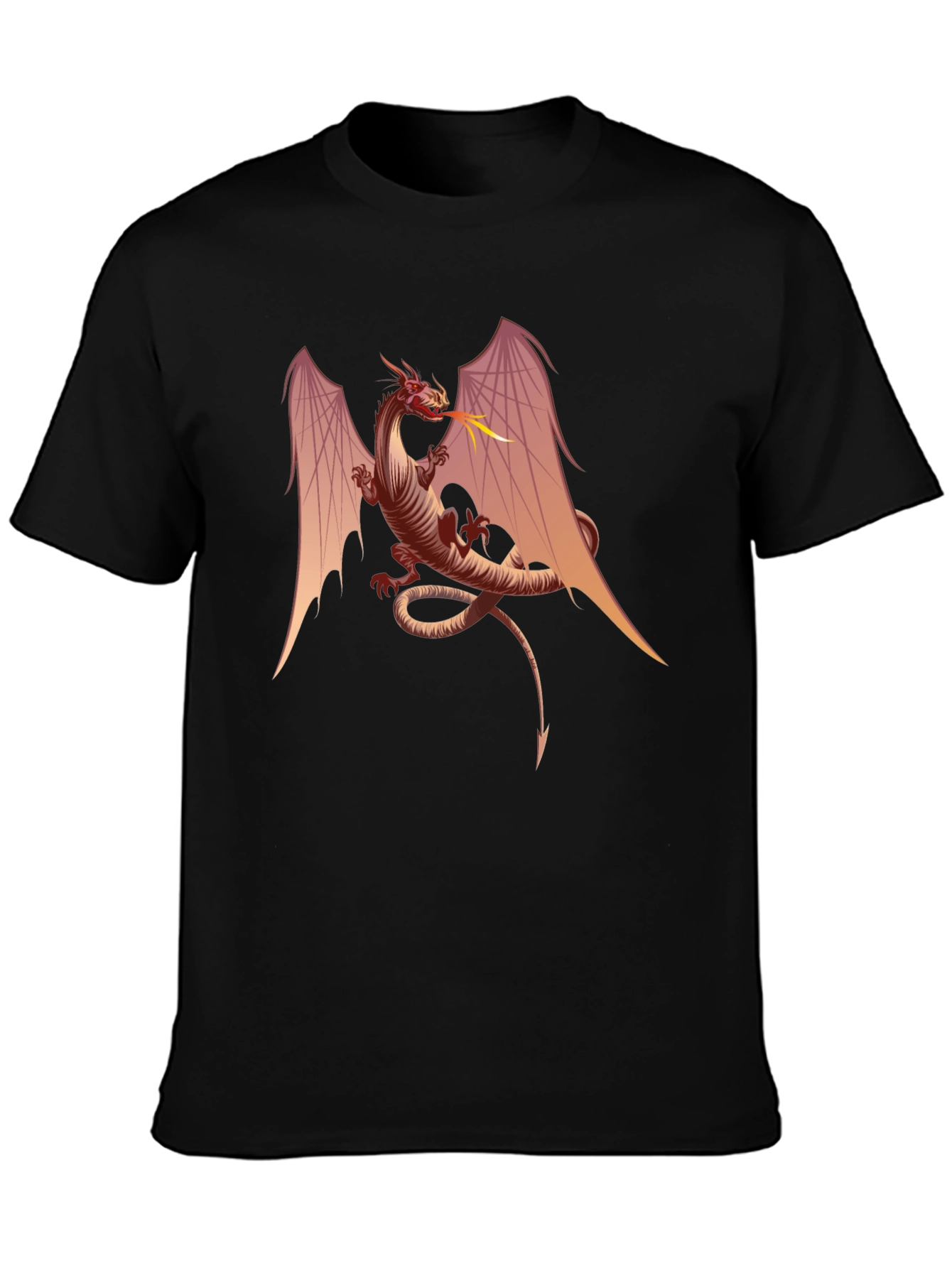 Fiery Dragon Graphic Tee - Black Cotton T-Shirt
