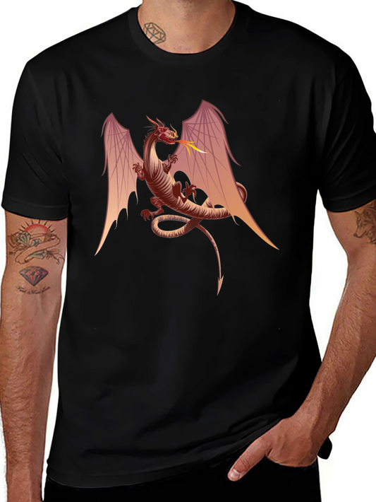 Fiery Dragon Graphic Tee - Black Cotton T-Shirt