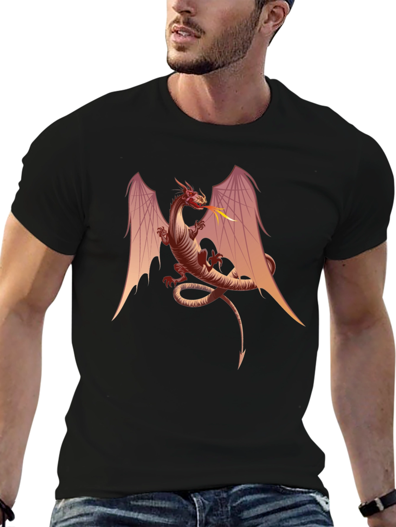 Fiery Dragon Graphic Tee - Black Cotton T-Shirt