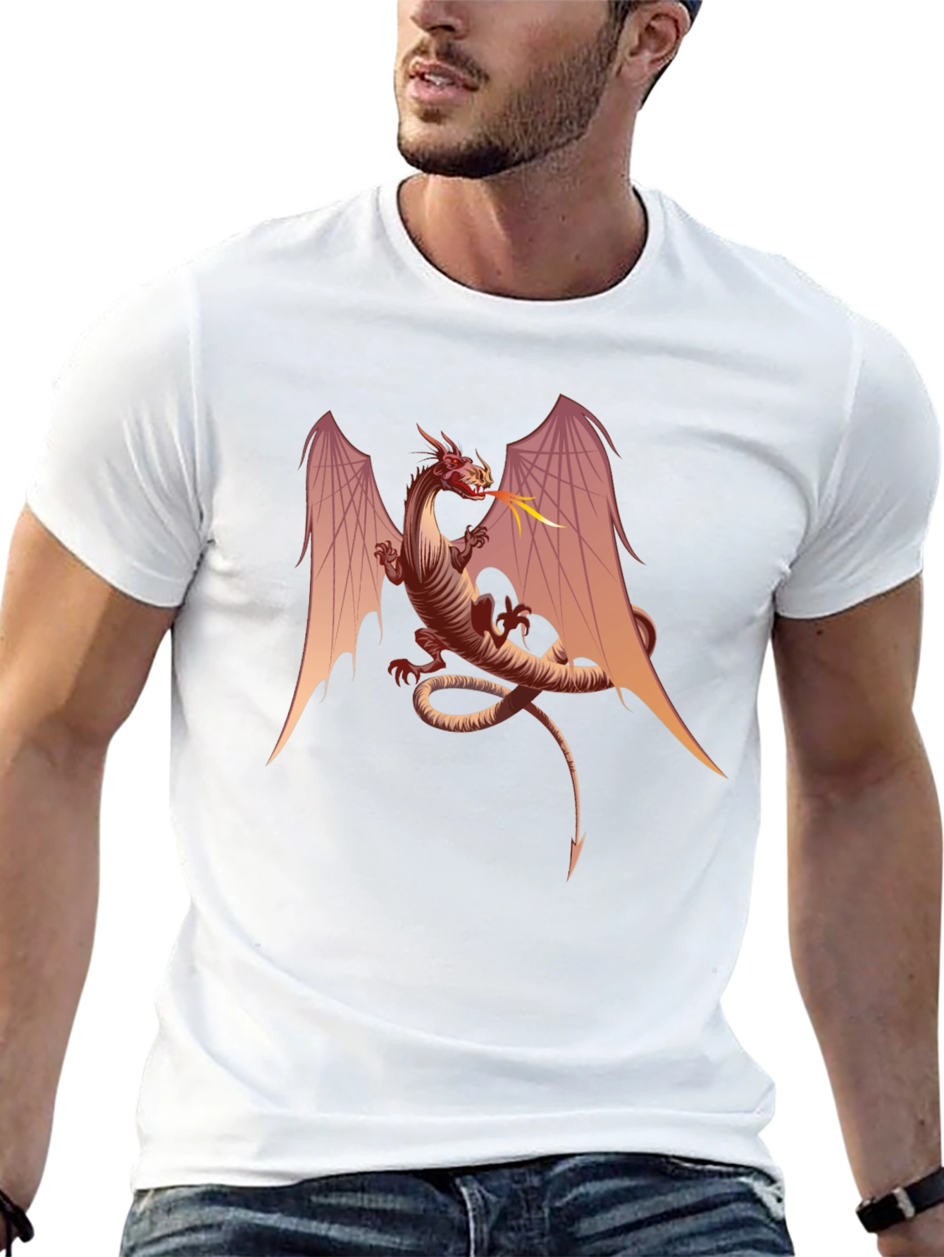 Fiery Dragon Graphic Tee - Black Cotton T-Shirt