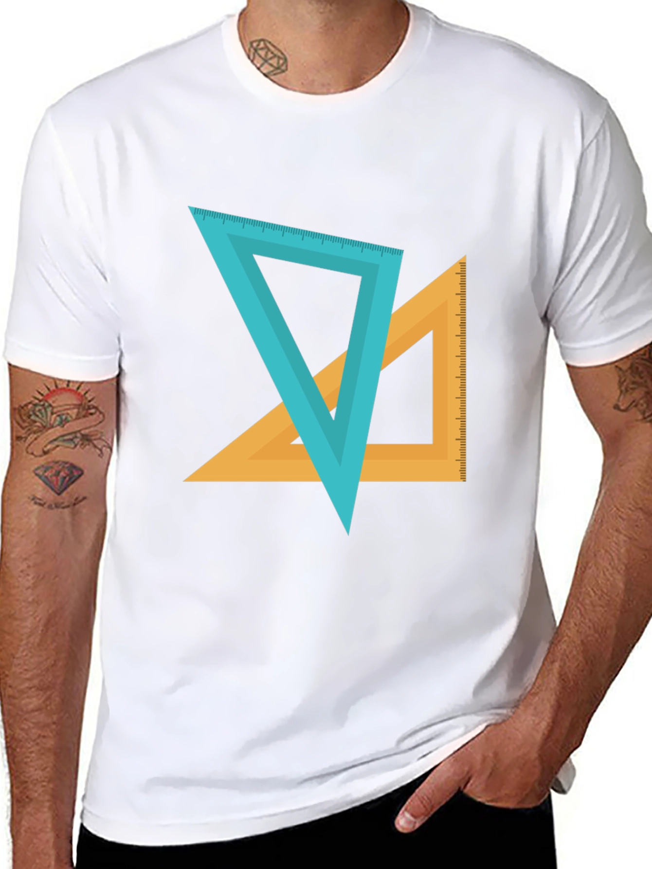 Geometric Triangles Graphic Tee - Black Cotton Blend Shirt