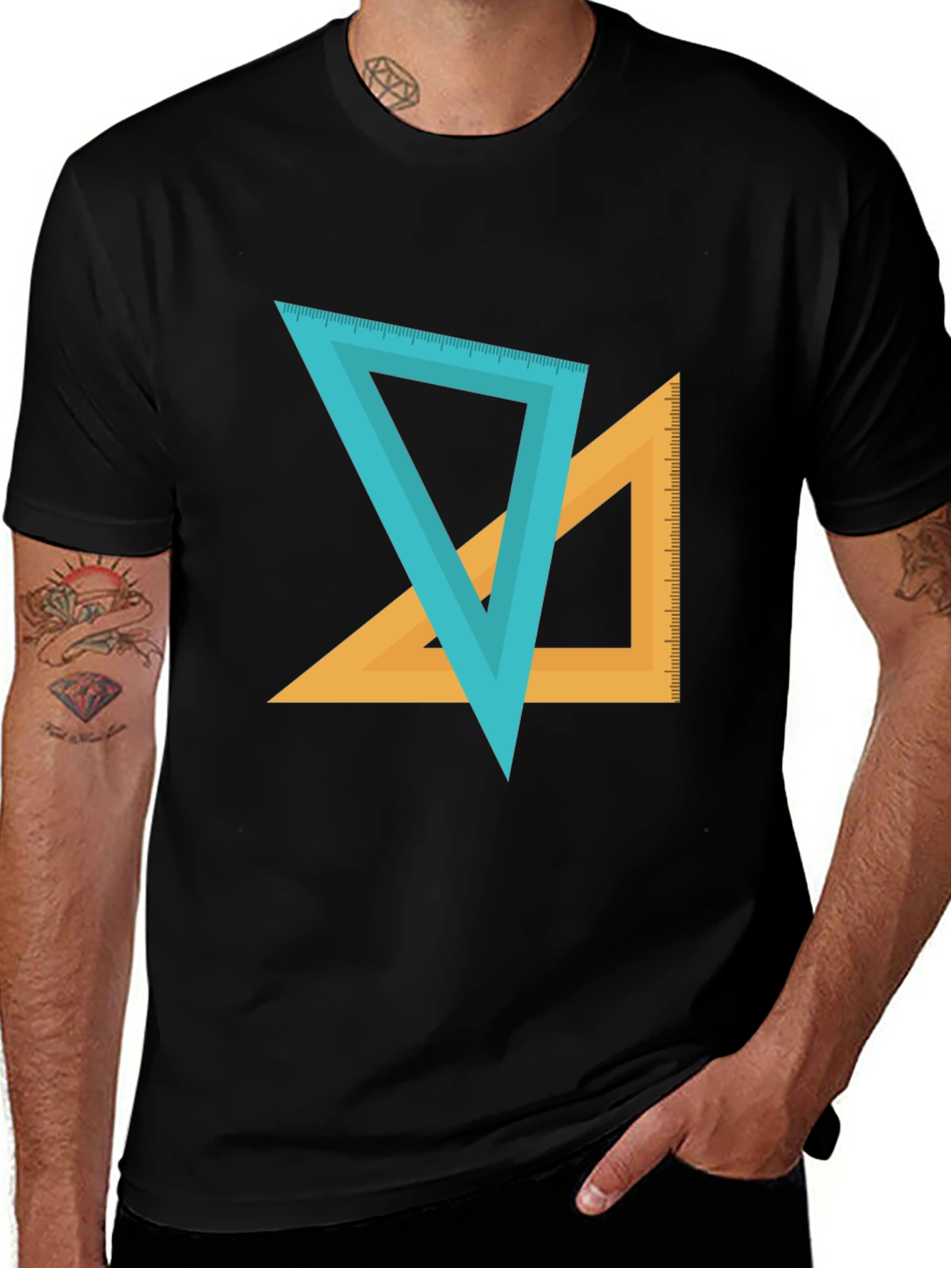 Geometric Triangles Graphic Tee - Black Cotton Blend Shirt