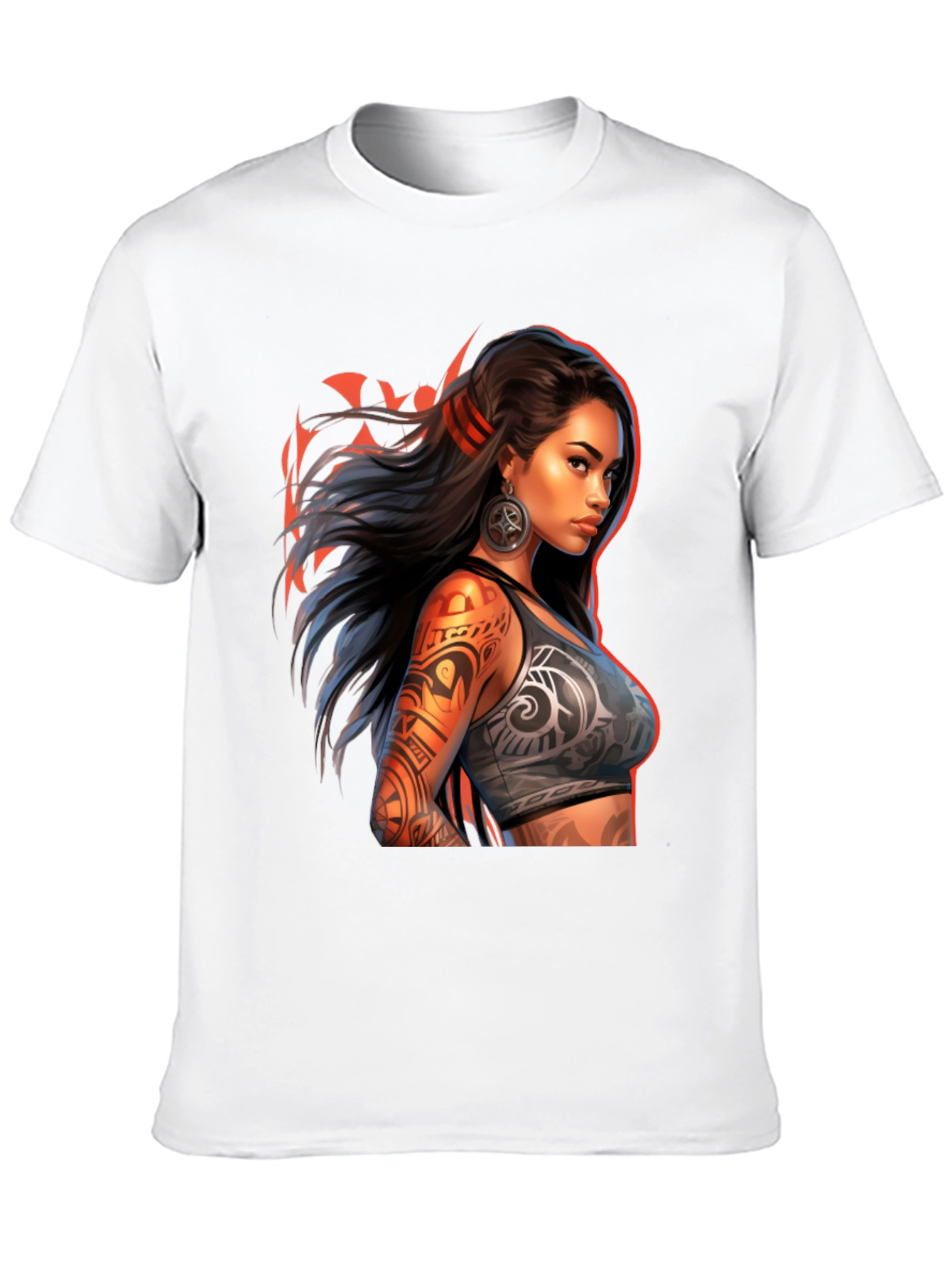 Tribal Tattoo Woman Graphic Tee - Black