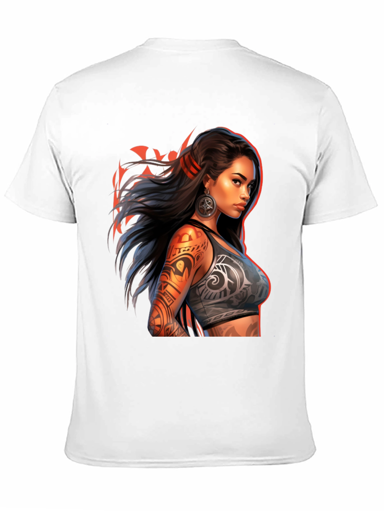 Tribal Tattoo Woman Graphic Tee - Black