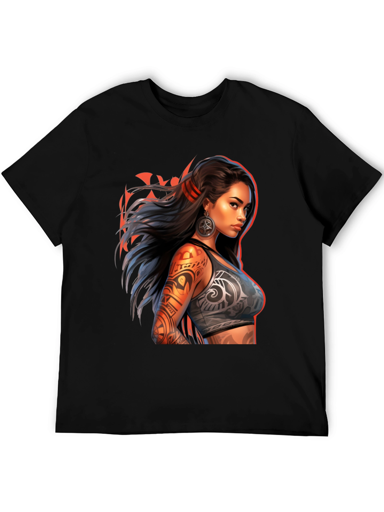 Tribal Tattoo Woman Graphic Tee - Black