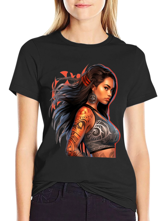 Tribal Tattoo Woman Graphic Tee - Black