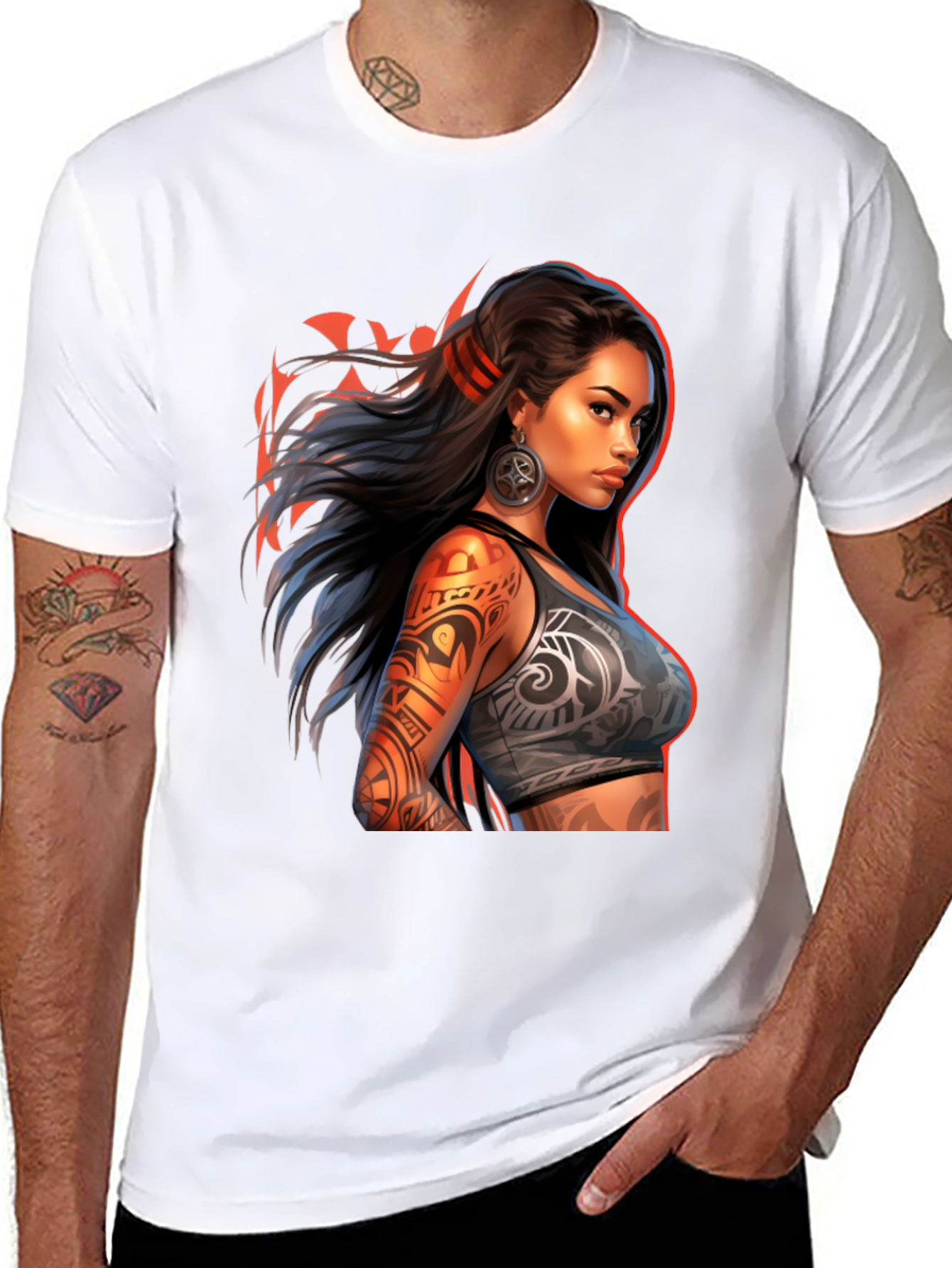 Tribal Tattoo Woman Graphic Tee - Black