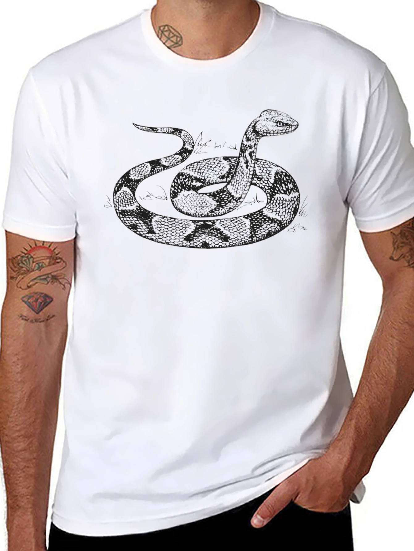 Snake Graphic Tee - Mens Black Cotton T-Shirt