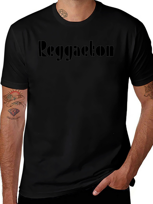 Reggaeton Black Graphic T-Shirt - Mens Short Sleeve Crew Neck Tee