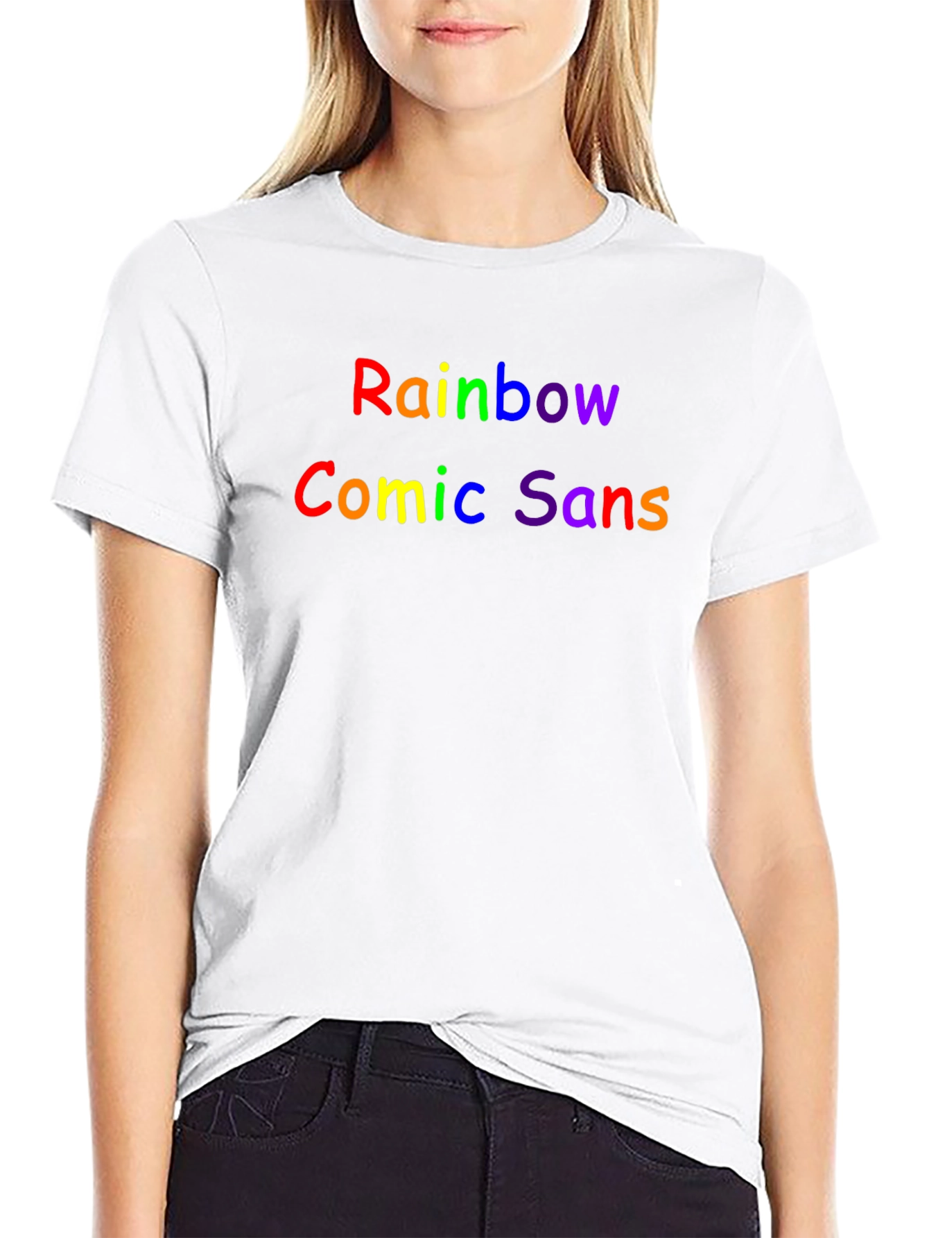 Rainbow Comic Sans Graphic Black T-Shirt