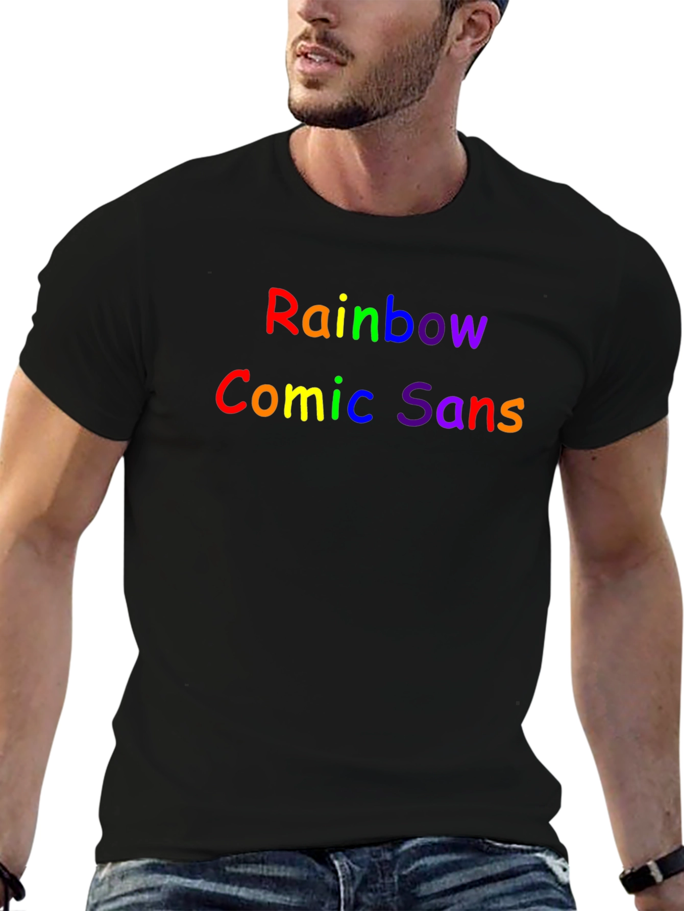 Rainbow Comic Sans Graphic Black T-Shirt