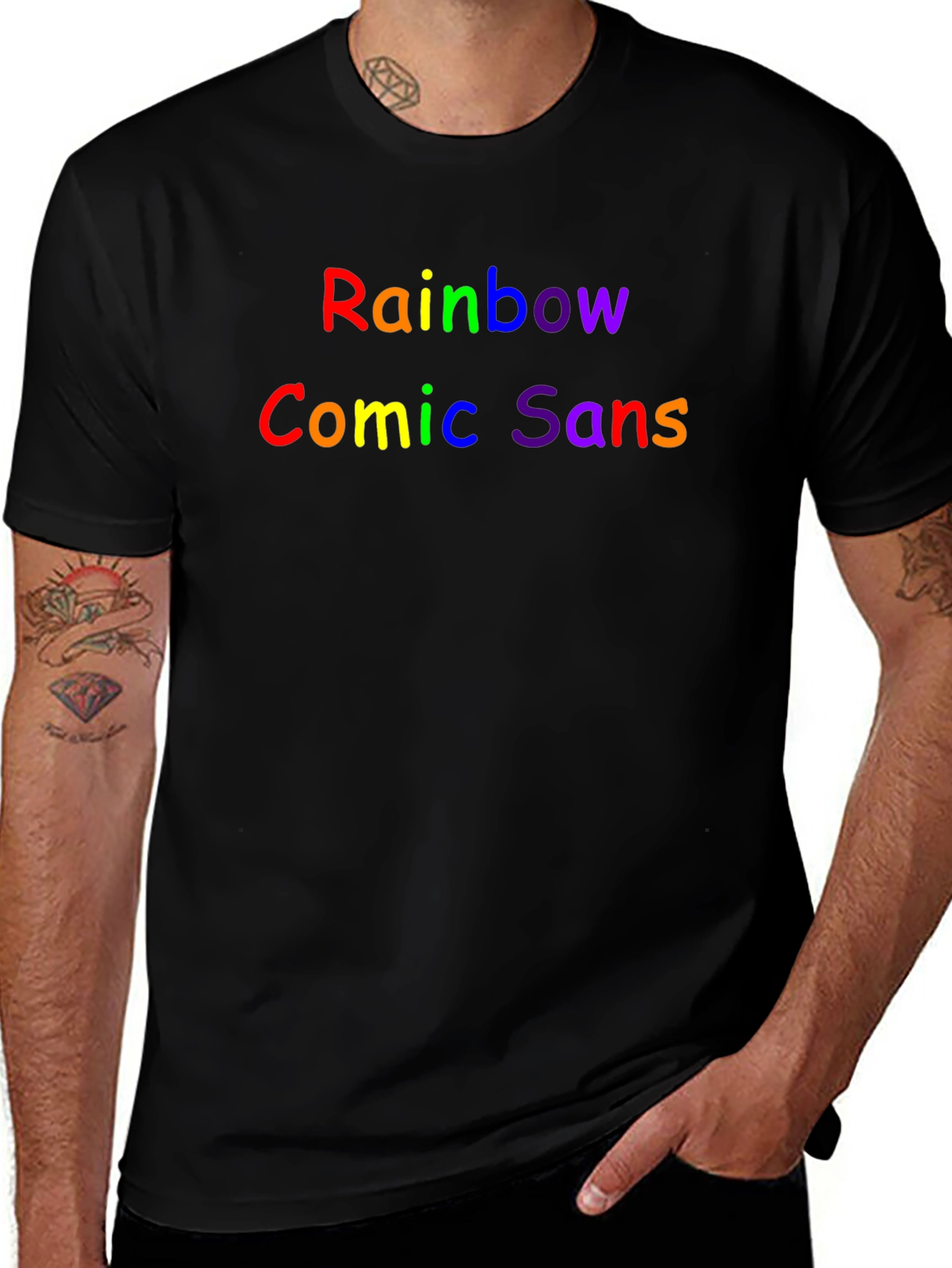 Rainbow Comic Sans Graphic Black T-Shirt