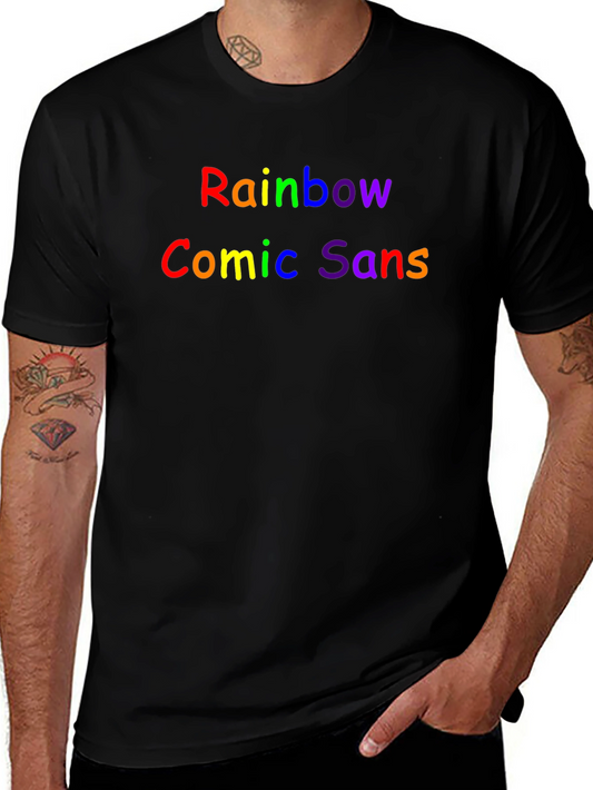 Rainbow Comic Sans Graphic Black T-Shirt