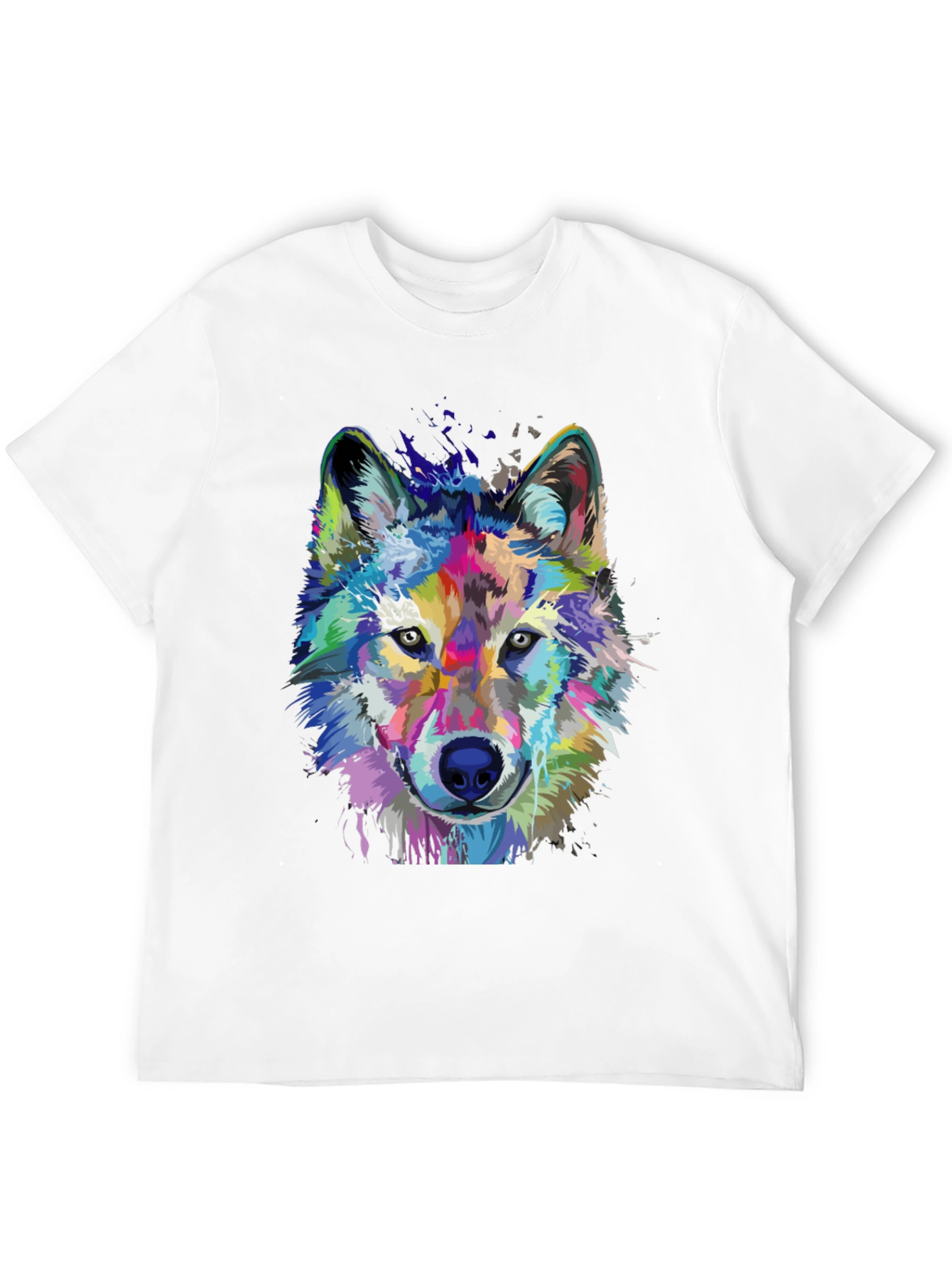 Vibrant Wolf Graphic Print Black T-Shirt