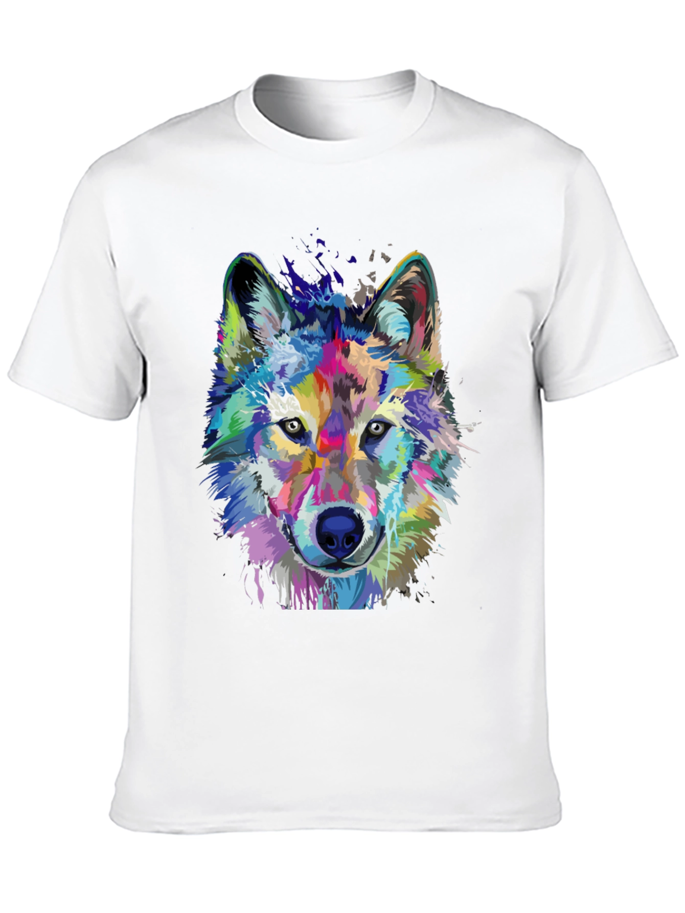 Vibrant Wolf Graphic Print Black T-Shirt