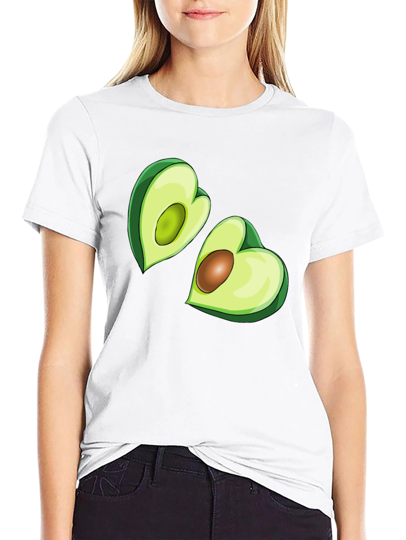 Avocado Heart Graphic Tee - Black Casual T-Shirt