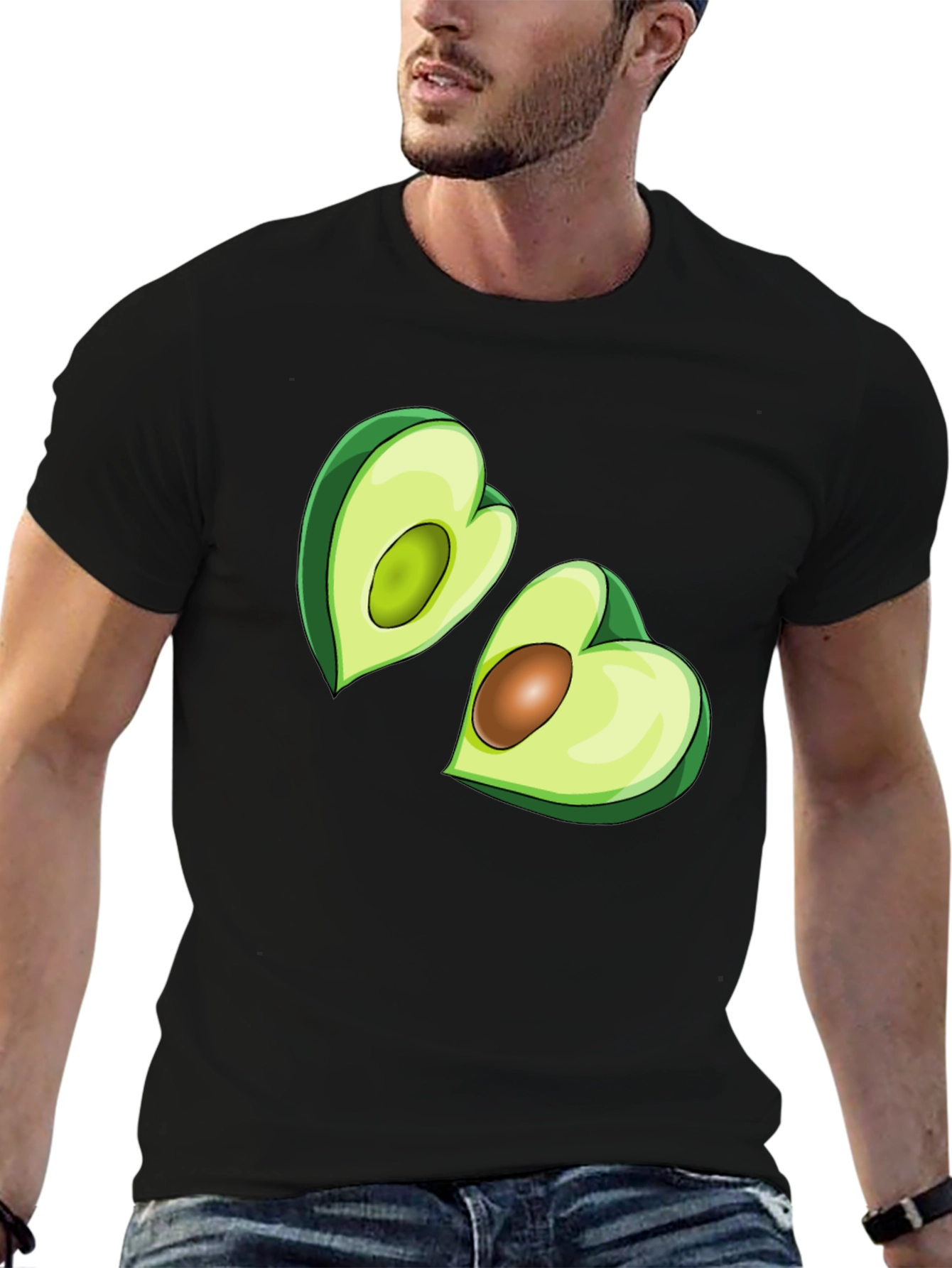 Avocado Heart Graphic Tee - Black Casual T-Shirt