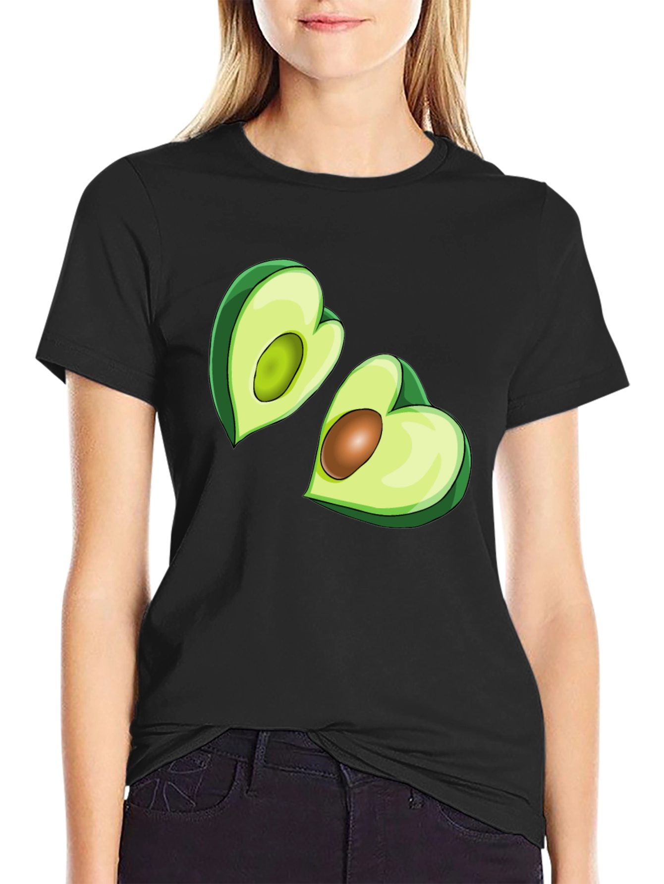 Avocado Heart Graphic Tee - Black Casual T-Shirt