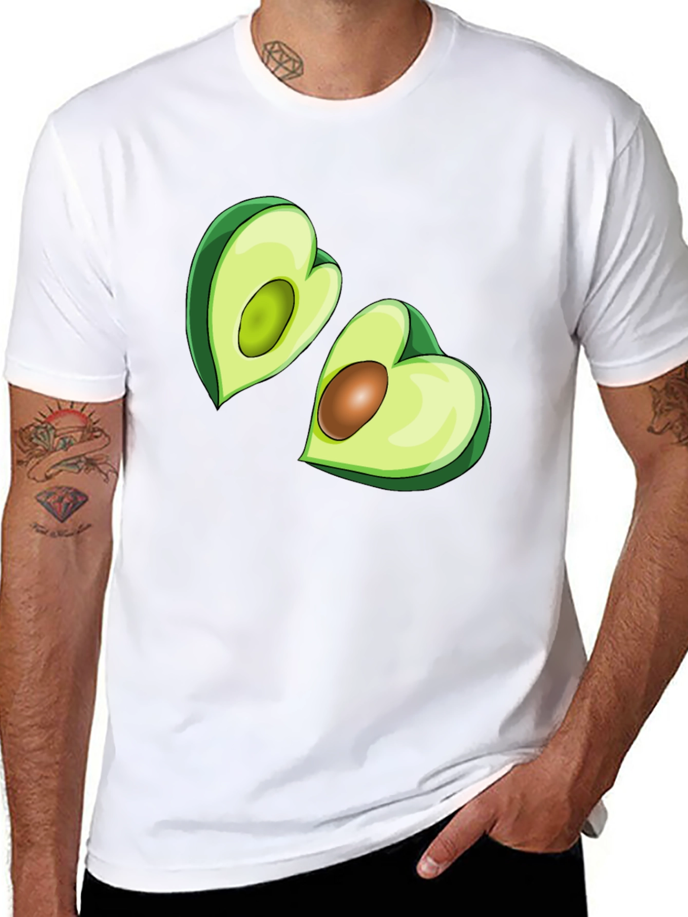 Avocado Heart Graphic Tee - Black Casual T-Shirt