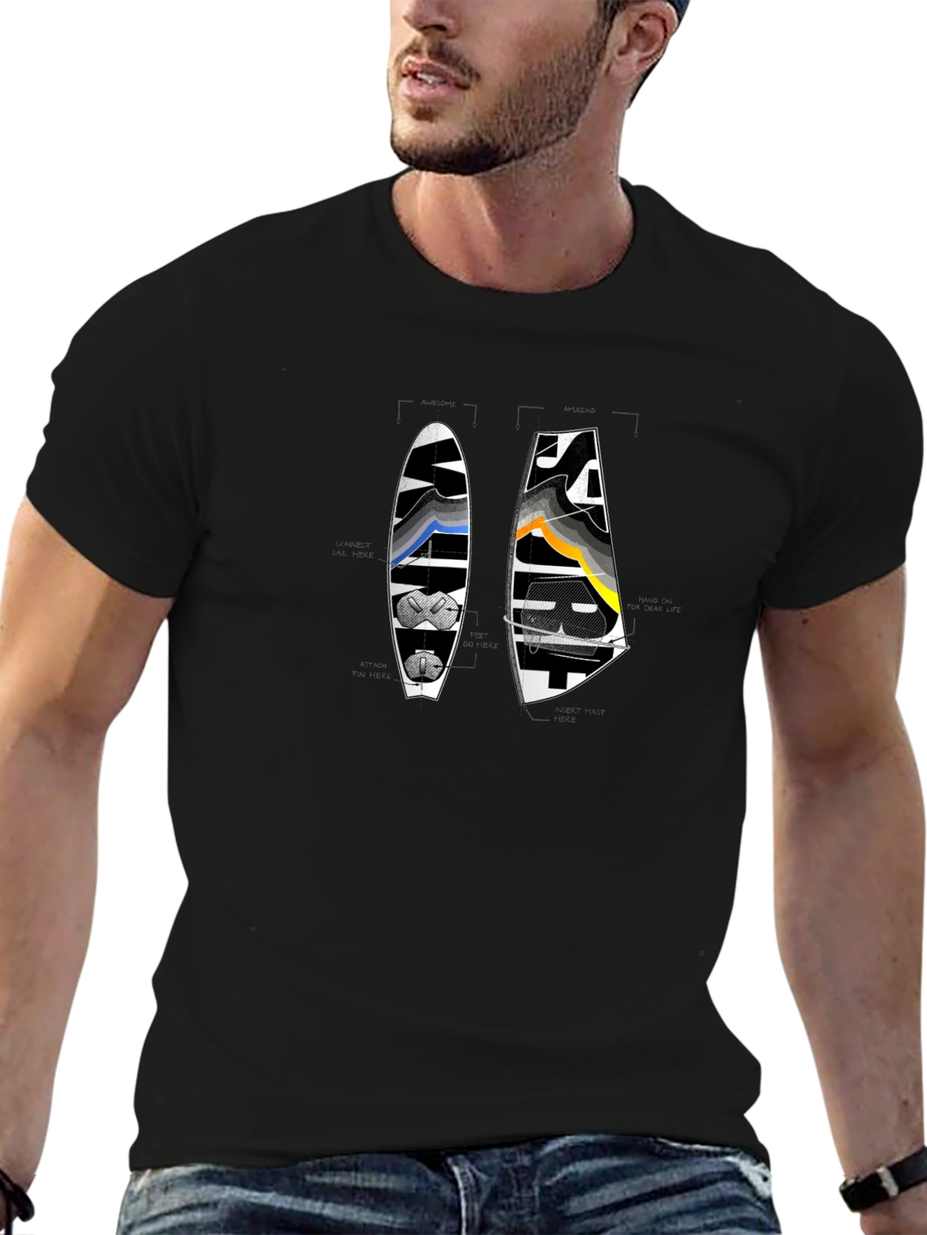 Windsurf Design Black T-Shirt