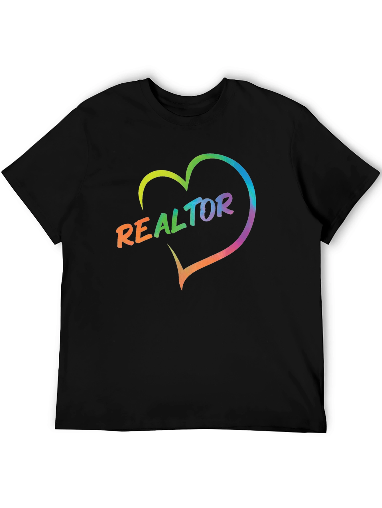 Realtor Rainbow Heart Graphic Tee - Black