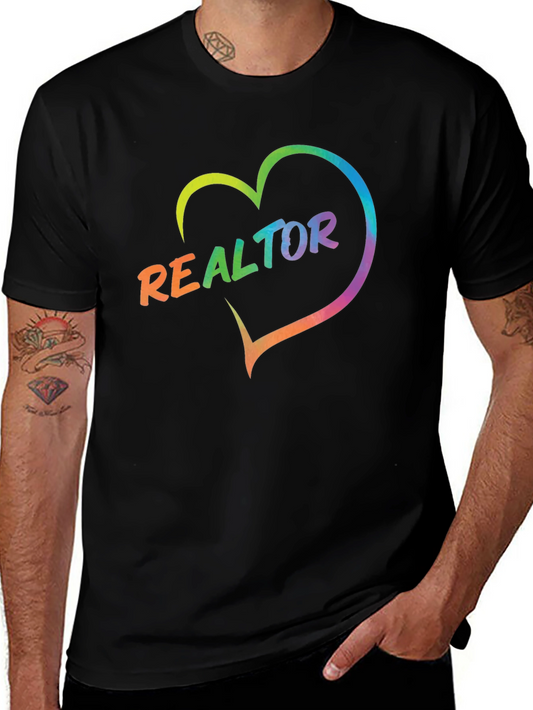Realtor Rainbow Heart Graphic Tee - Black