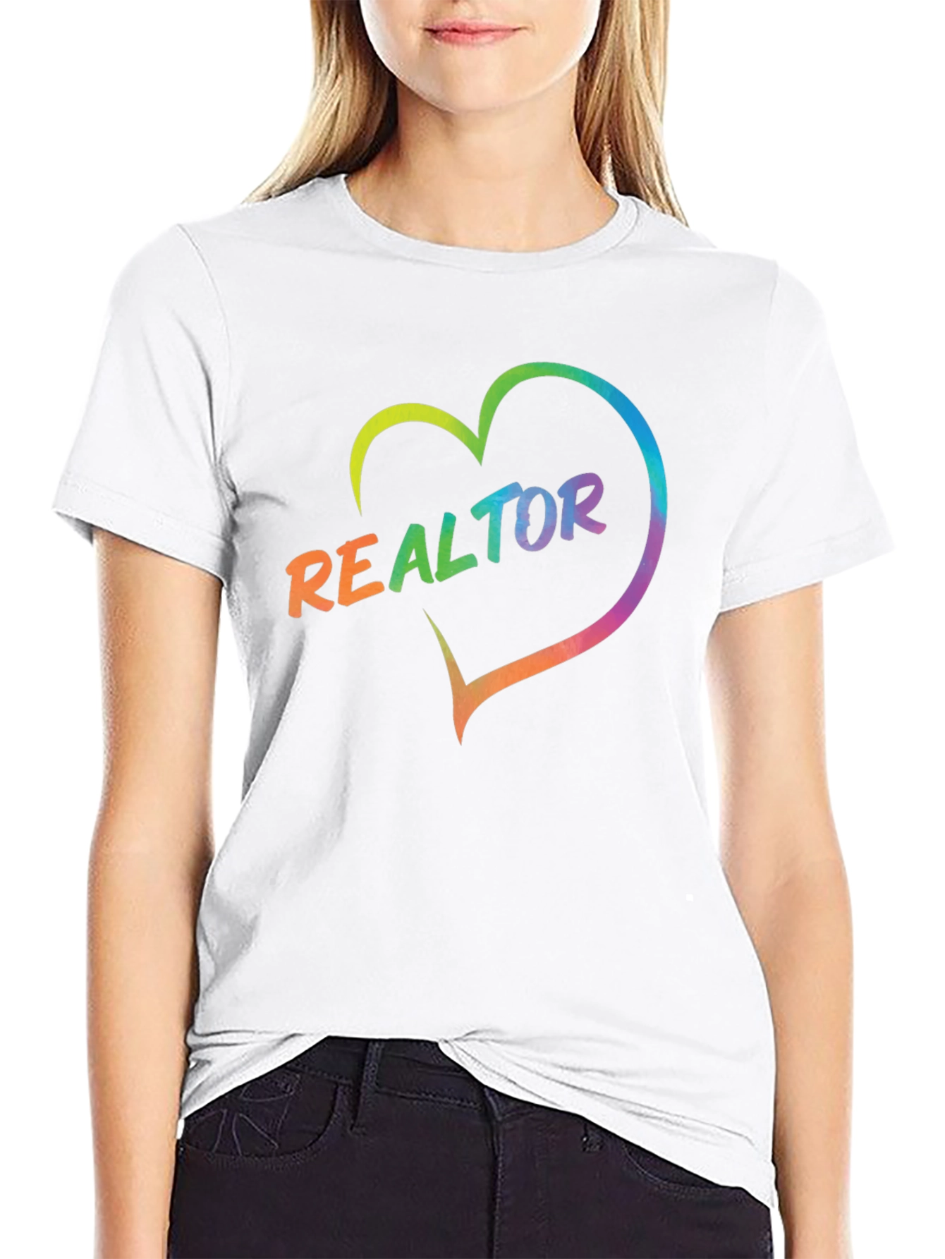 Realtor Rainbow Heart Graphic Tee - Black