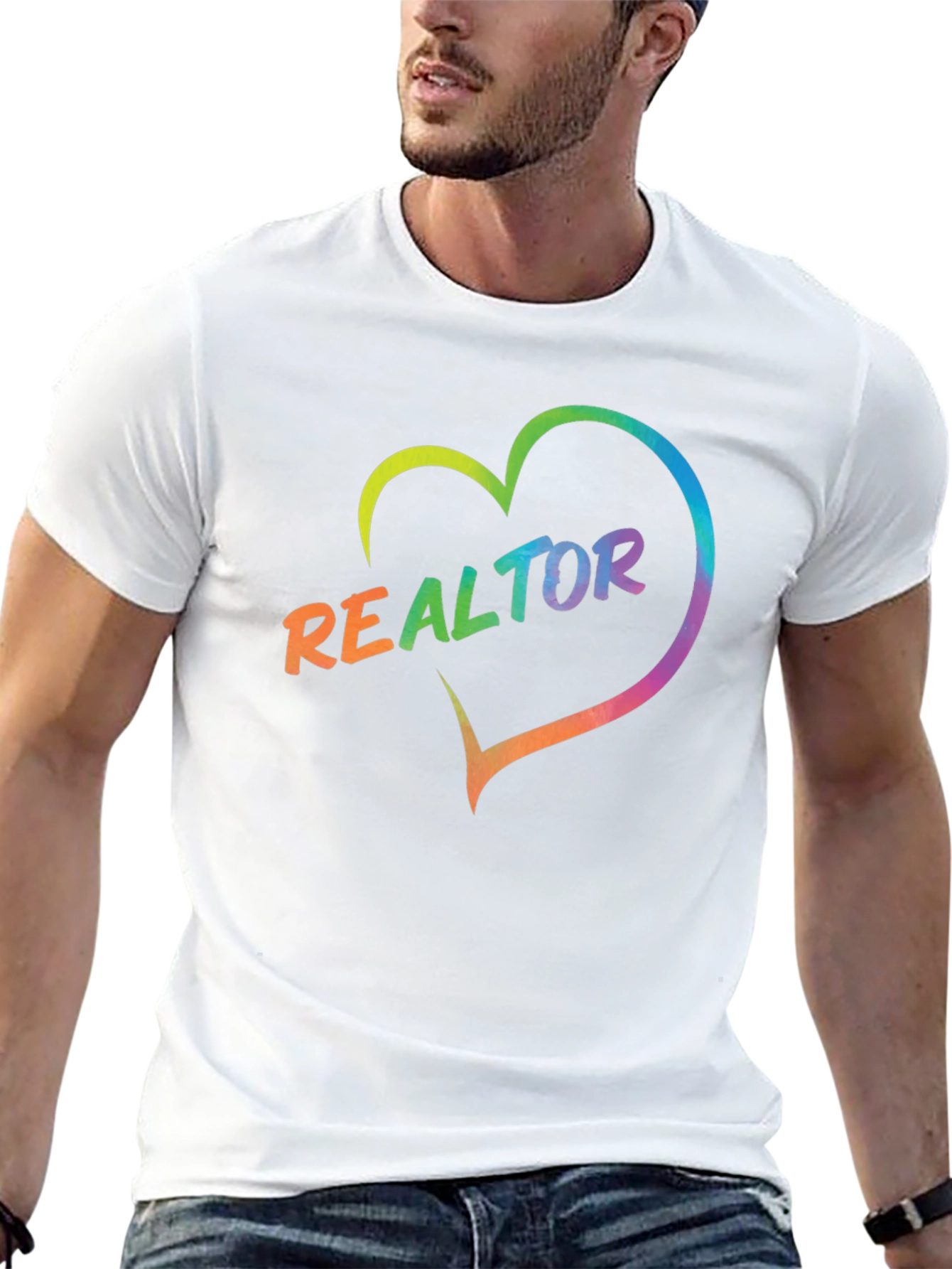 Realtor Rainbow Heart Graphic Tee - Black