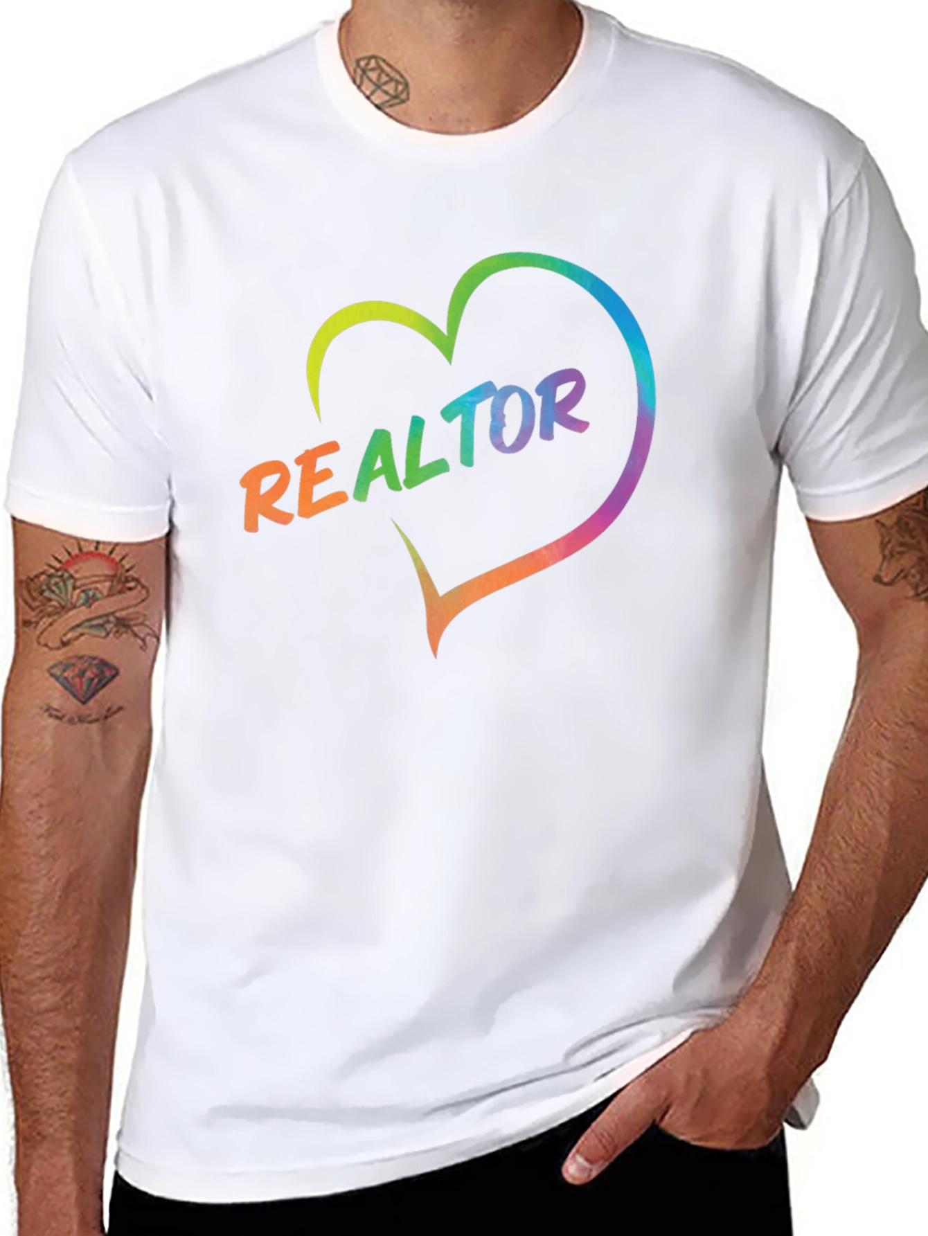 Realtor Rainbow Heart Graphic Tee - Black